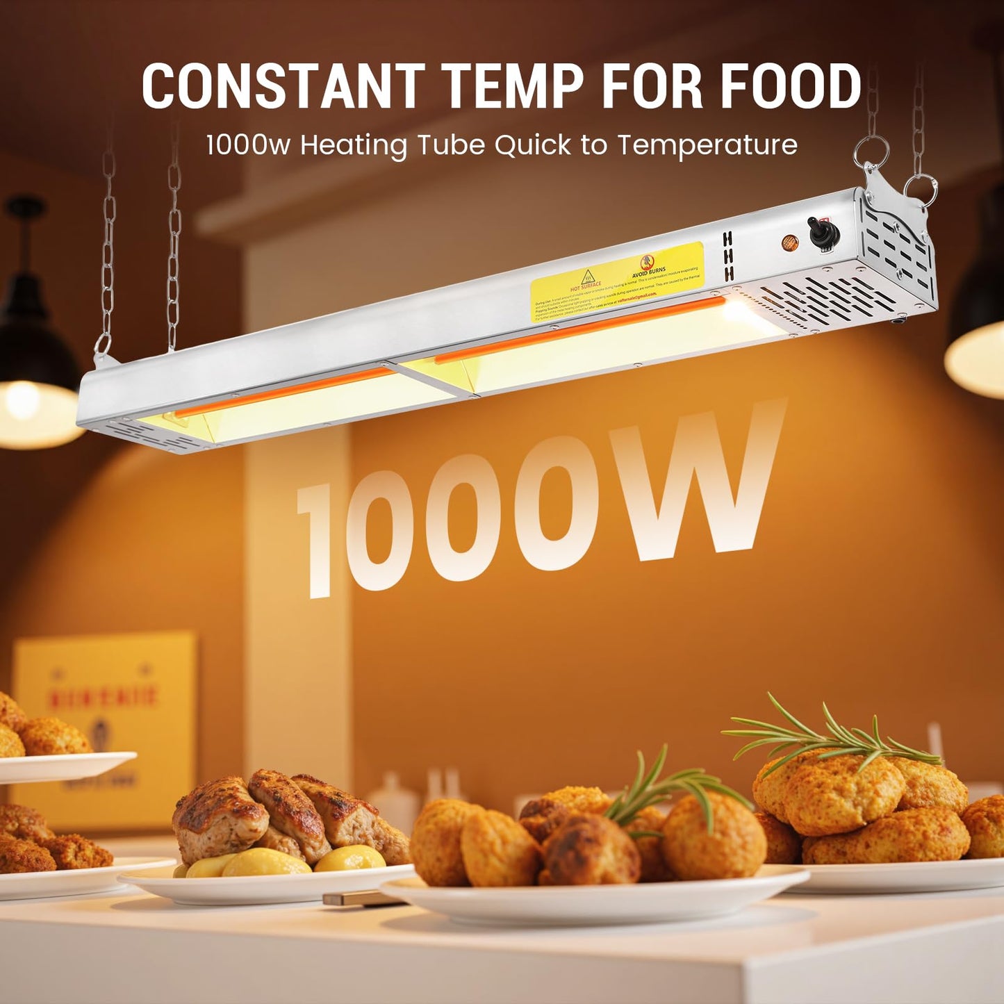 Hiteemer 36-Inch Food Heat Lamp, 1000W Commercial Food Warmer Electric Strip Heater Overhead Stainless Steel Catering Heating Lamp for Buffet Restaurant Parties Kitchen, Silver 115V