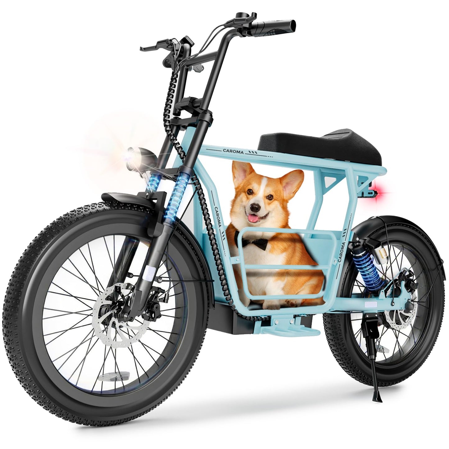 Caroma Electric Scooter for Adults with Seat Peak 1000W, 20" All-Terrain Fat Tire Electric Bike,Dual Shock Absorbing, 25 Miles & 20MPH Top Speed E-Scooter with Basket for Pet&Cargo,Blue