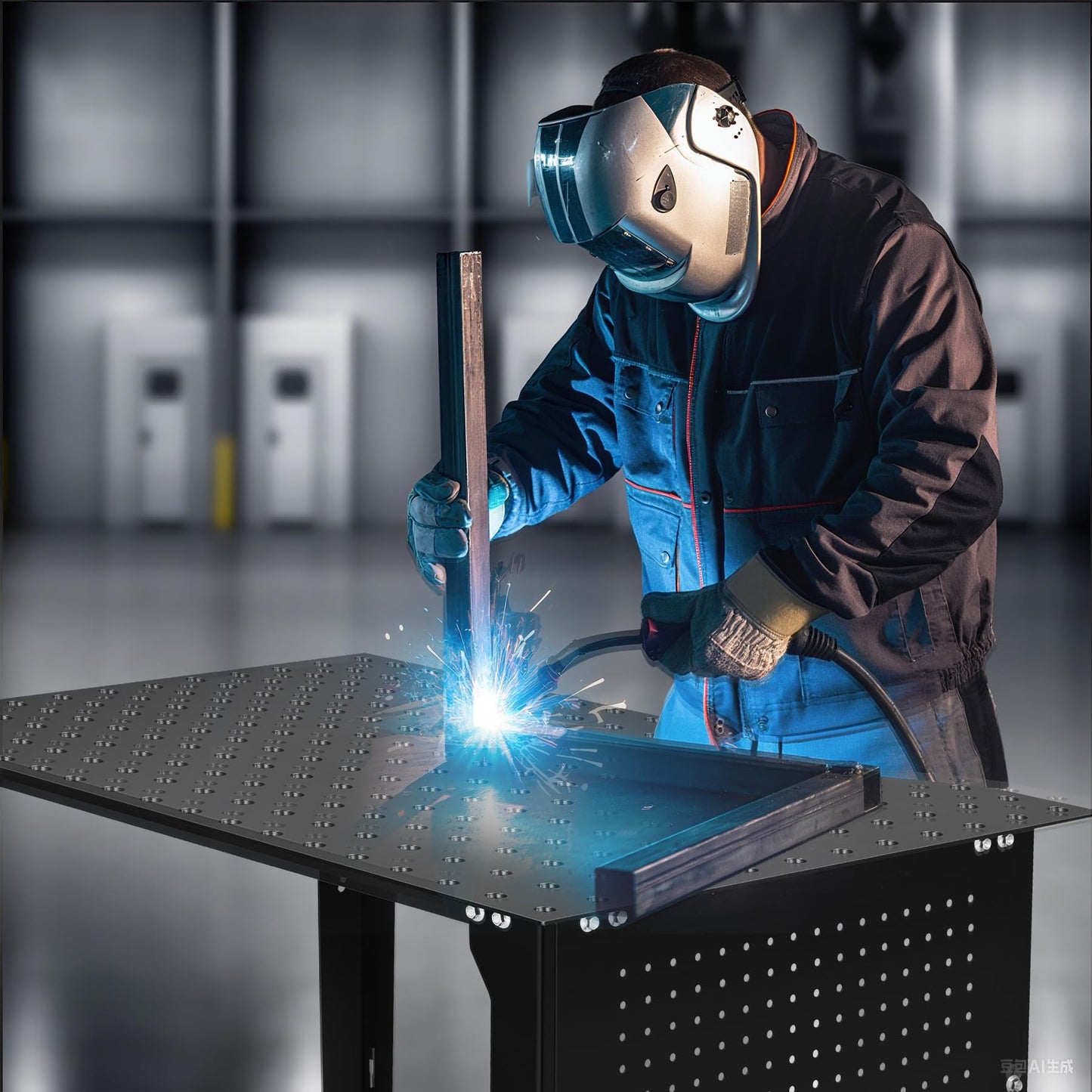 Cxforste Steel Welding Table 800 Lbs Load Capacity, 36" x 24" Welding Table Heavy-Duty Top with 5/8" Fixture Holes, Metal Work Table with Storage Board Black