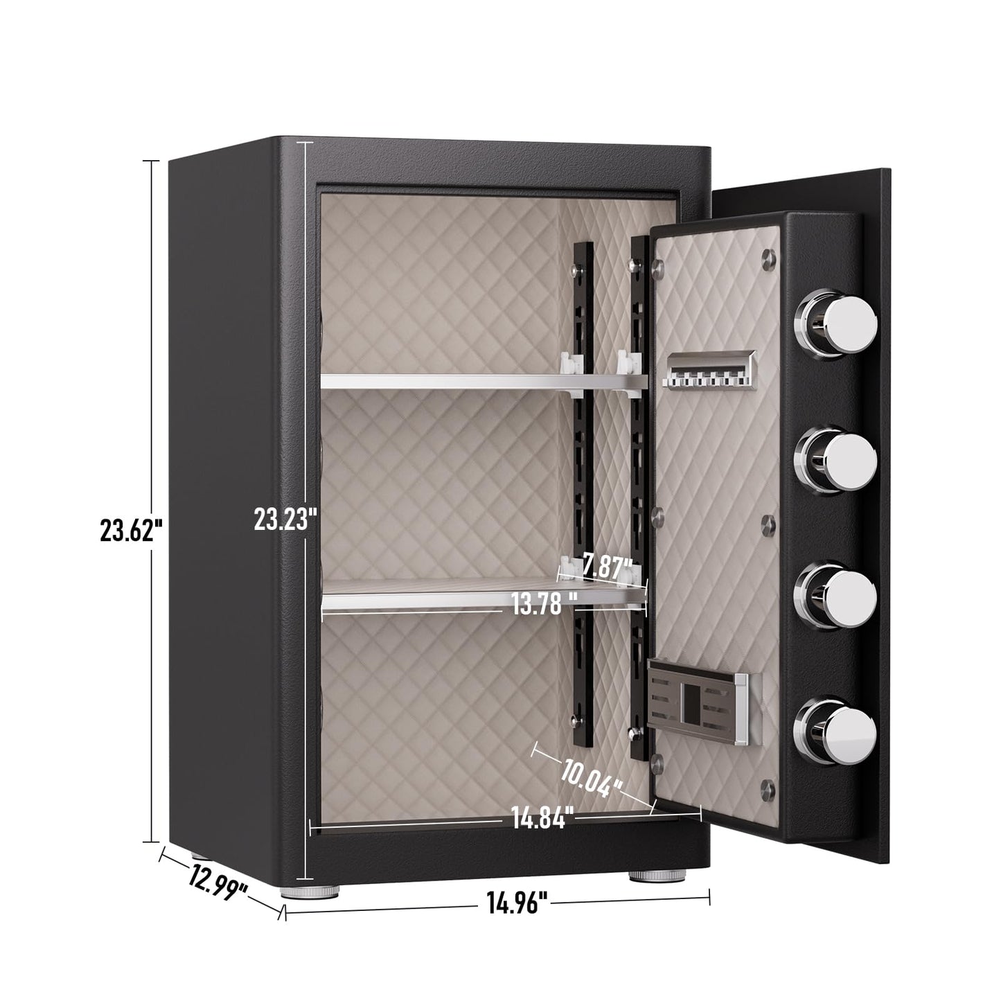 Kavey Safe Box, 23.62" Large Home Safe with Fireproof Waterproof Bag, Heavy Duty Security Safe with Backlit Touch Screen Keypad, 2 Adjustable Shelves, Leather Interior for Documents Home Office Hotel