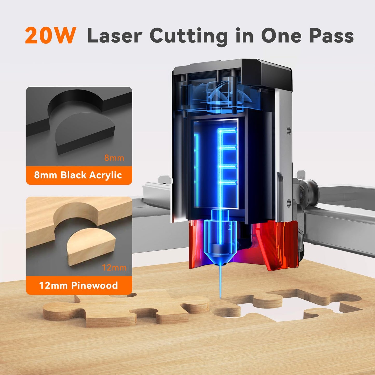 TOOCAA 40W Lazer Engraving Machines with 5 in 1 Rotary Roller Set, Fume Extractor, Smart HD Camera, Air Assist, Honeycomb Panel, Laser Cutter and Engraver Machine for Tumblers Wood Metal Acrylic