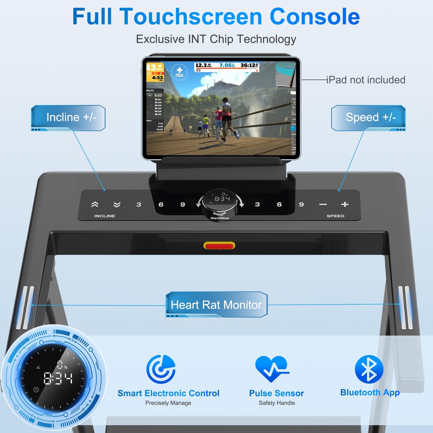 Borgusi Treadmills for Home with Auto Incline - Fully Assembled, 4 Hp Foldable Treadmill, 18.9 Inch Wide, 400 Lb Capacity, LED Display, 12 Mph Speed, Bluetooth App and Speaker, Shock Absorbent