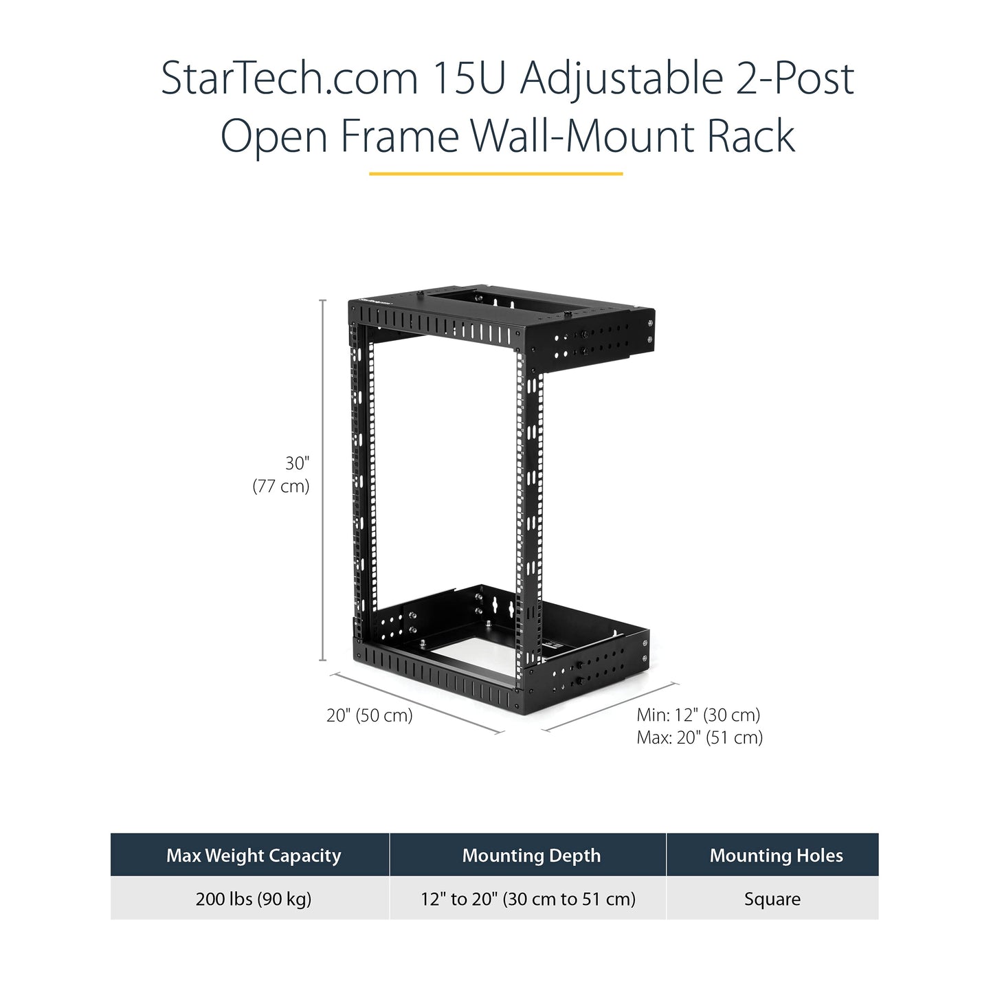 StarTech.com 2-Post 15U Heavy-Duty Wall Mount Network Rack, 19" Open Frame Server Rack with Adjustable Depth, Wall Mount Data Rack for IT / AV / Patch Panel / Computer Equipment (RK15WALLOA)