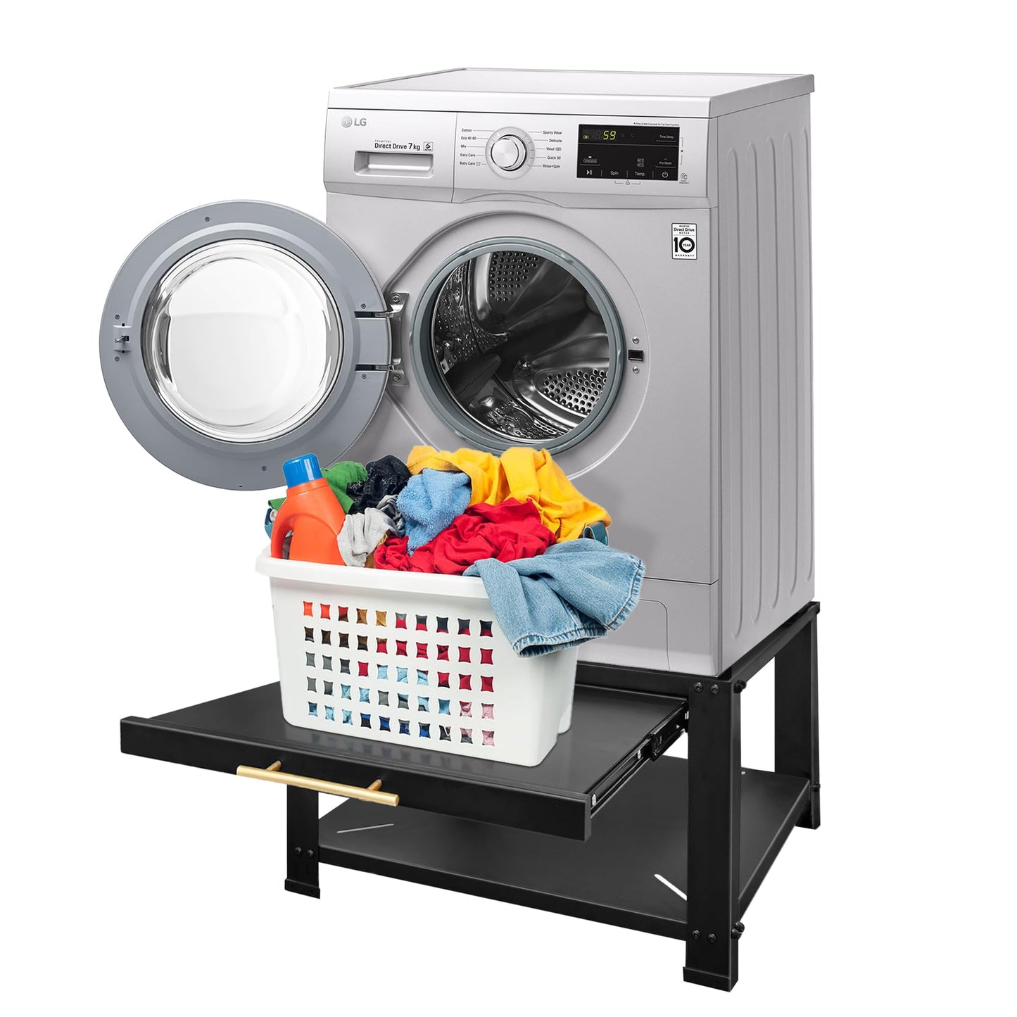 Royxen Washer and Dryer Pedestals Heavy Duty Metal Laundry Pedestal 29"W x 29"D x20"H, Washer Dryer Pedestal Extra Big Screws for Anti-Vibration, Basket Shelf, 800lbs Capacity, Black