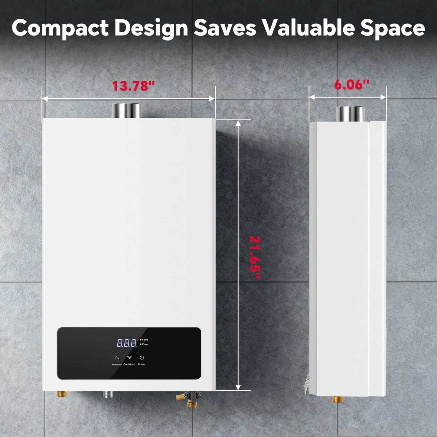 SNDOAS Tankless Water Heater,16L On Demand Water Heater Natural Gas, 4.23 GPM 85,300BTU Instant Hot Water, LED Display, Indoor Installation, 2-3 Point Use for Family Bathroom Kitchen,White