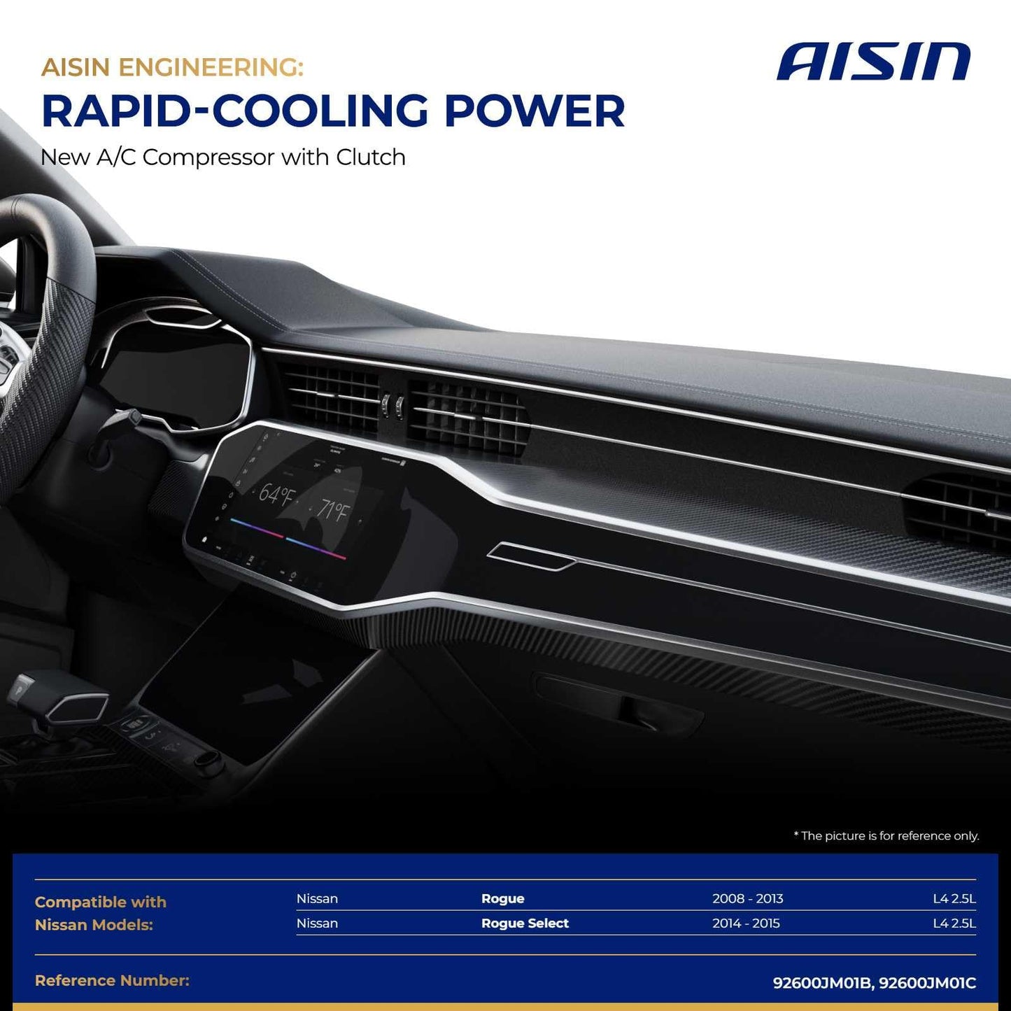 AISIN AFTERMARKET ACCN-00621 Air Conditioner AC Compressor - Compatible with Nissan Rogue 2008-2013 2.5L, Rogue Select 2014-2015 2.5L - with 6-Pulley Groove, with Clutch