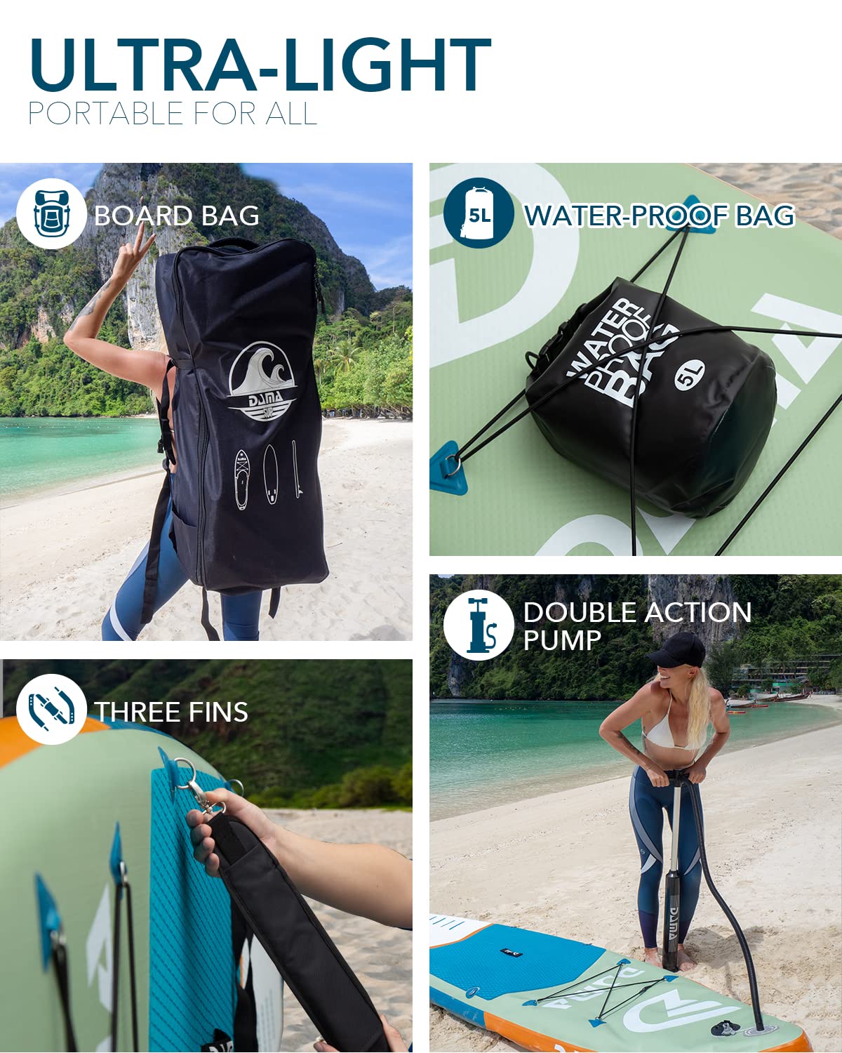 DAMA Inflatable Stand Up Paddle Board 11'x33 x6, Inflatable Yoga Board, Dry Bags, Camera Seat, Floating Paddle, Hand Pump, Board Carrier, Durable & Stable for 3 People