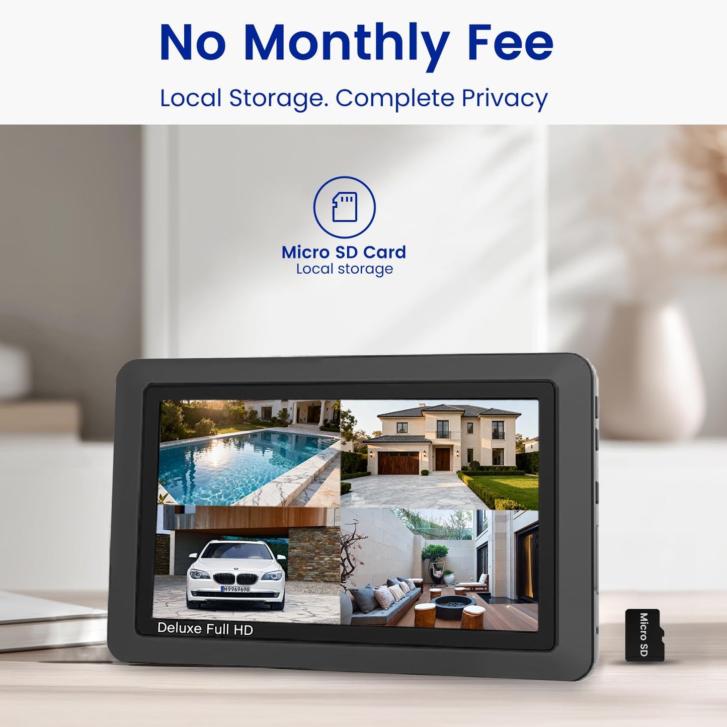 CasaCam Wireless Security Camera System Deluxe | 7" Touchscreen Monitor & 2 1080p Cameras | AC Powered, No Monthly Fees, Two-Way Audio, Free APP, SD Card and Battery Installed, Model VS5802