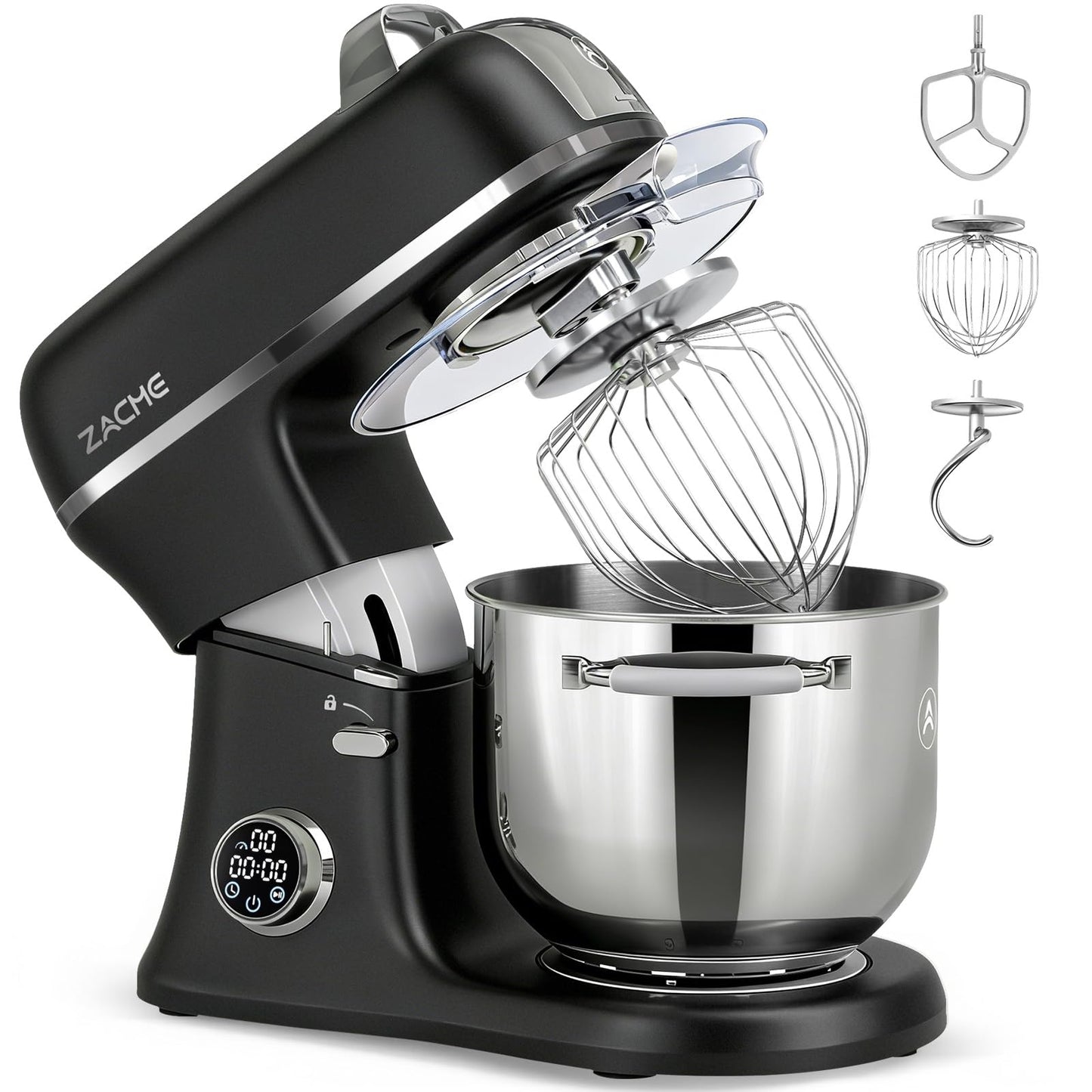 ZACME 7 Quart Stand Mixer Aluminum Die Casting, 650W 12 Speed Tilt-Head Kitchen Electric Stand Mixer, Household Food Mixer with Stainless Steel Bowl, Dough Hook, Whisk and Beater (Black)
