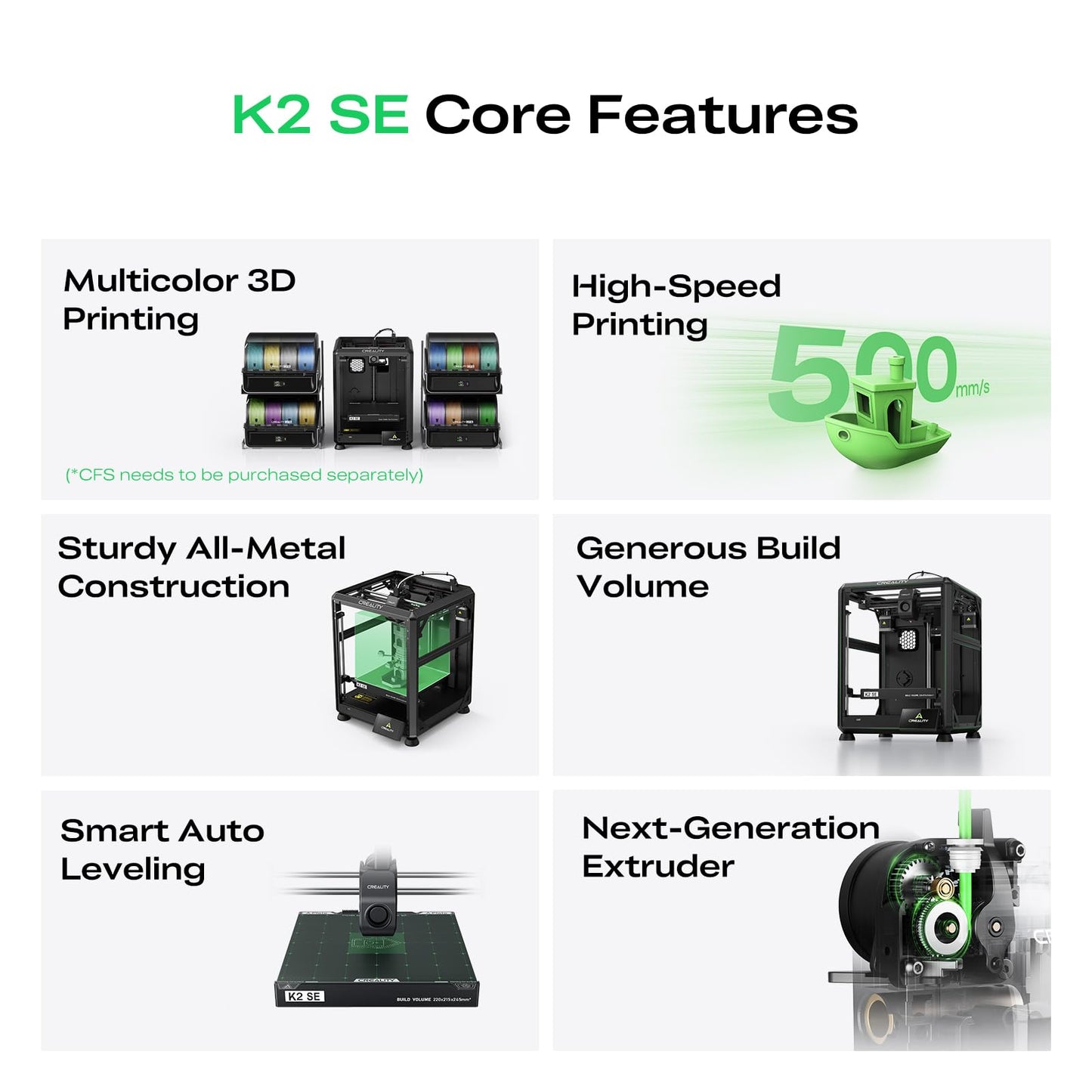Creality K2 SE 3D Printer, 500mm/s High-Speed Printing, Support Multi Color 3D Printing Needs CFS, Solid Metal Build, Auto Leveling, Direct Drive Extruder, Quick-Swap Nozzle, 220×215×245mm Print Size
