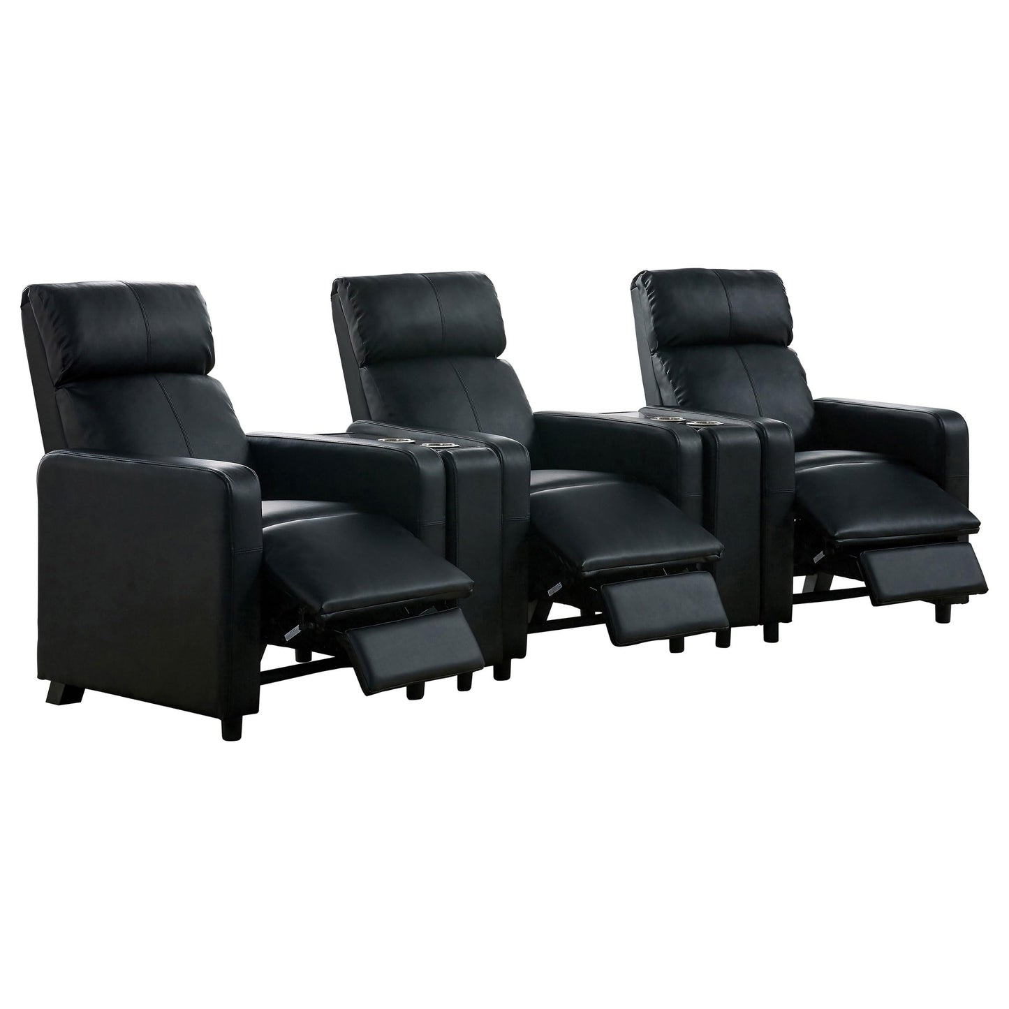 Coaster Home Furnishings - Toohey - Faux Leather - 5-Piece Theater Seating with Consoles and Recliners with Tufted Backrests and Slim Track Armrests - Living Room, Home Theater - Black - 600181-S3A