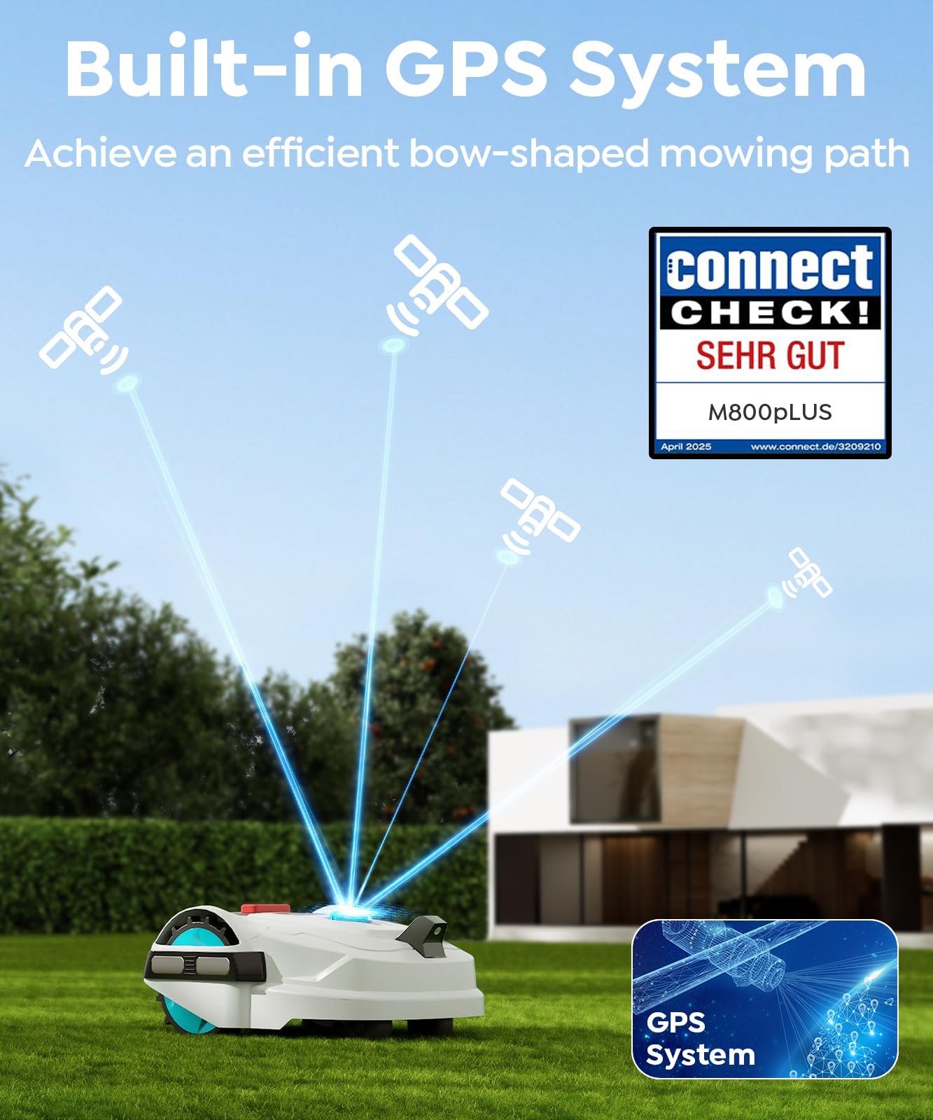 YARDCARE M800Plus Cordless Robot Lawn Mower with GPS + Visual Navigation, Bow-Shaped Path Mowing, APP Control, 4.0Ah Automatic Robotic Lawnmower for 1/5 Acre, Obstacle Avoidance, Height Adjustment