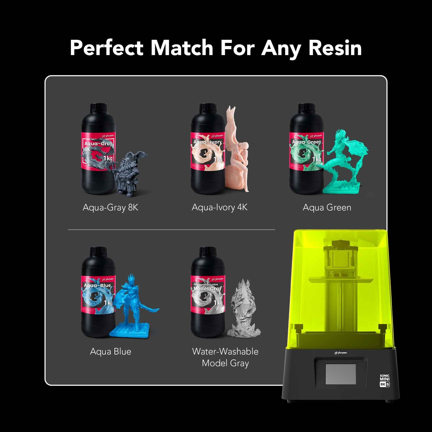phrozen Sonic Mini 8K S LCD Resin 3D Printer, 7.1" Monochrome LCD, Tabletop 3D Resin Printer with 22µm XY Resolution, 6.5 * 2.8 * 6.7 Inch Printing Volume for Models, Miniatures and Action Figures