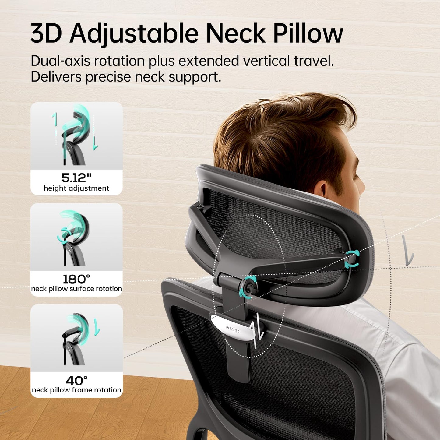Hbada P2 Ergonomic Office Chair, Office Chair with 3D Lumbar Support, Mesh Chairs with 3D 360° Rotation Arm & 3D Headrest, 135° Stepless Tilt Function, Black(with Footrest)