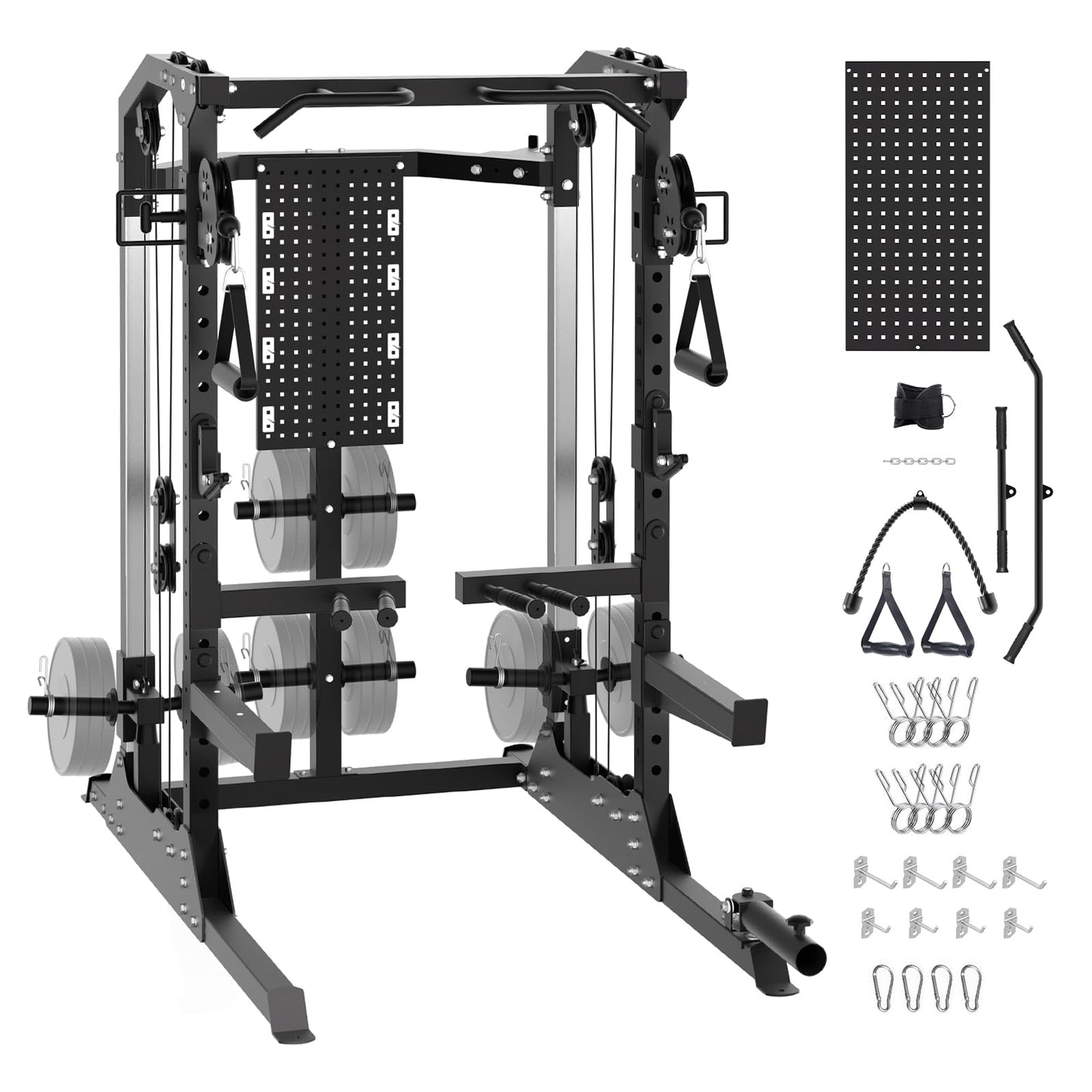 Garvee Power Cage, 2000LB Power Rack with Independent Dual Pulley System, Multi-Function Workout Cage Home Gym Workout Machine for Cable Crossover