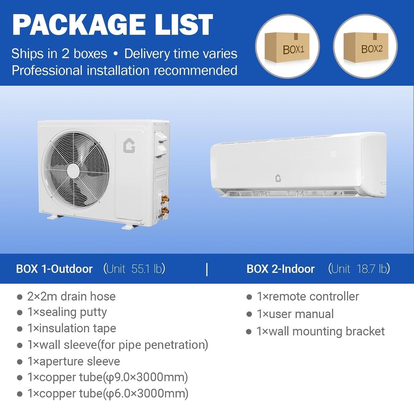 Garvee 12000 BTU Mini Split AC/Heating System, 19 SEER2 Inverter Split System Air Conditioners, Ductless Wall Mount Heat Pump, AC Unit Cool Up to 750 Sq. Ft, Installation Kits, 230V