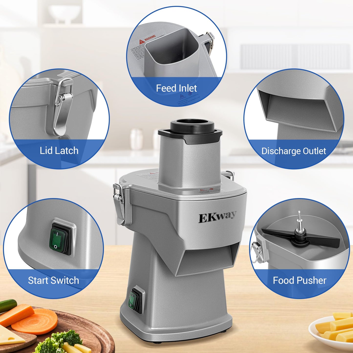 EKway Commercial Vegetable Chopper 4 in 1 Vegetable Slicer Food Processor for Slicing Shredding Dicing and Slitting, with Cut-Resistant Gloves, for Commercial and Home Use 200W 110V