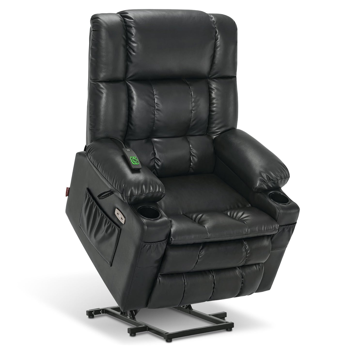 MCombo Dual Motor Power Lift Recliner Chair for Elderly, Lay Flat Lift Chair with Heat and Massage, Cup Holders, USB Ports, Faux Leather 7890 (Black, Medium)