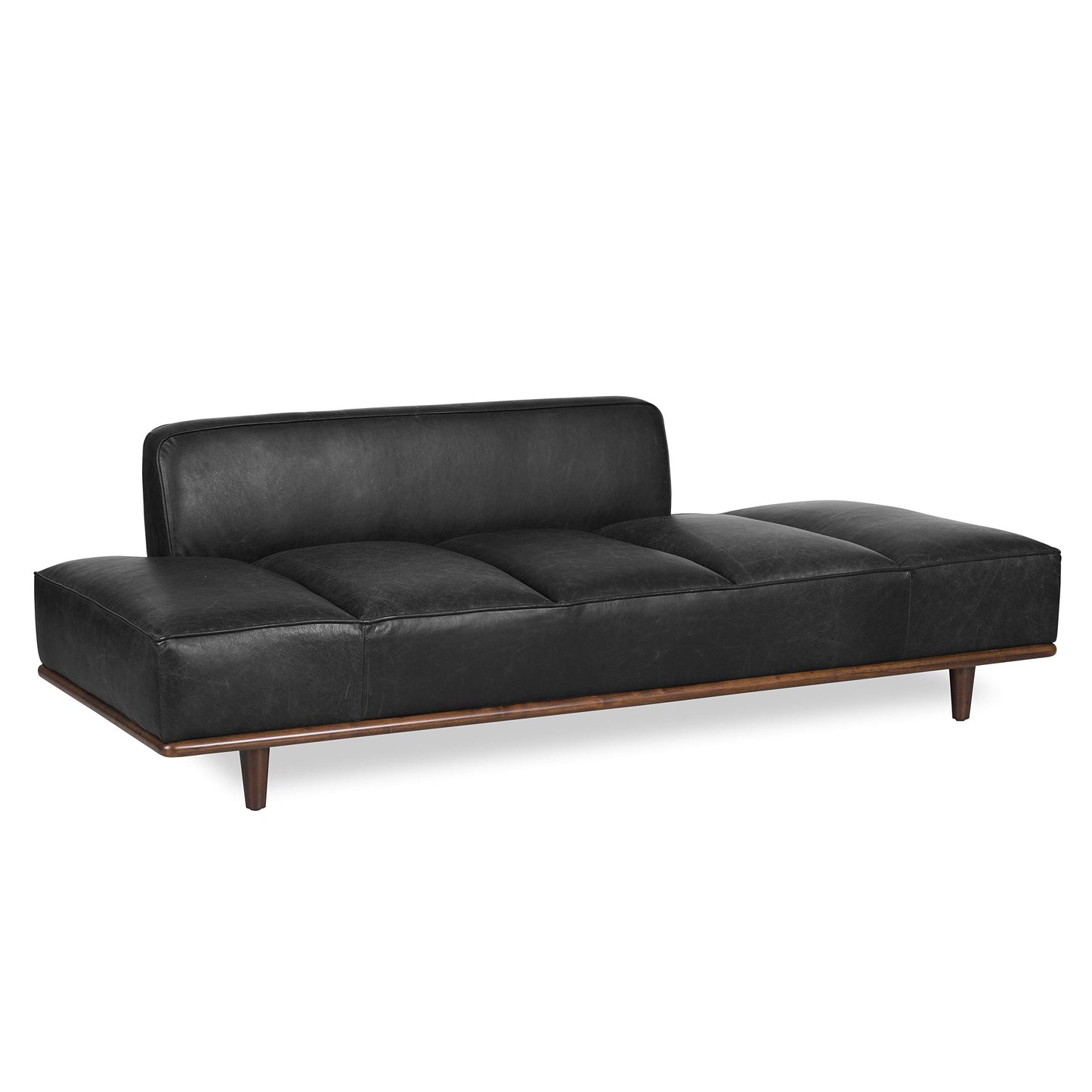 Poly & Bark Jasper Daybed – Onyx Black - Full-Grain Semi-Aniline Leather Upholstery – Walnut-Stained Ash Wood Frame, 6.6 Feet – Modern Daybed for Living Room or Guest Space– Minimal Assembly