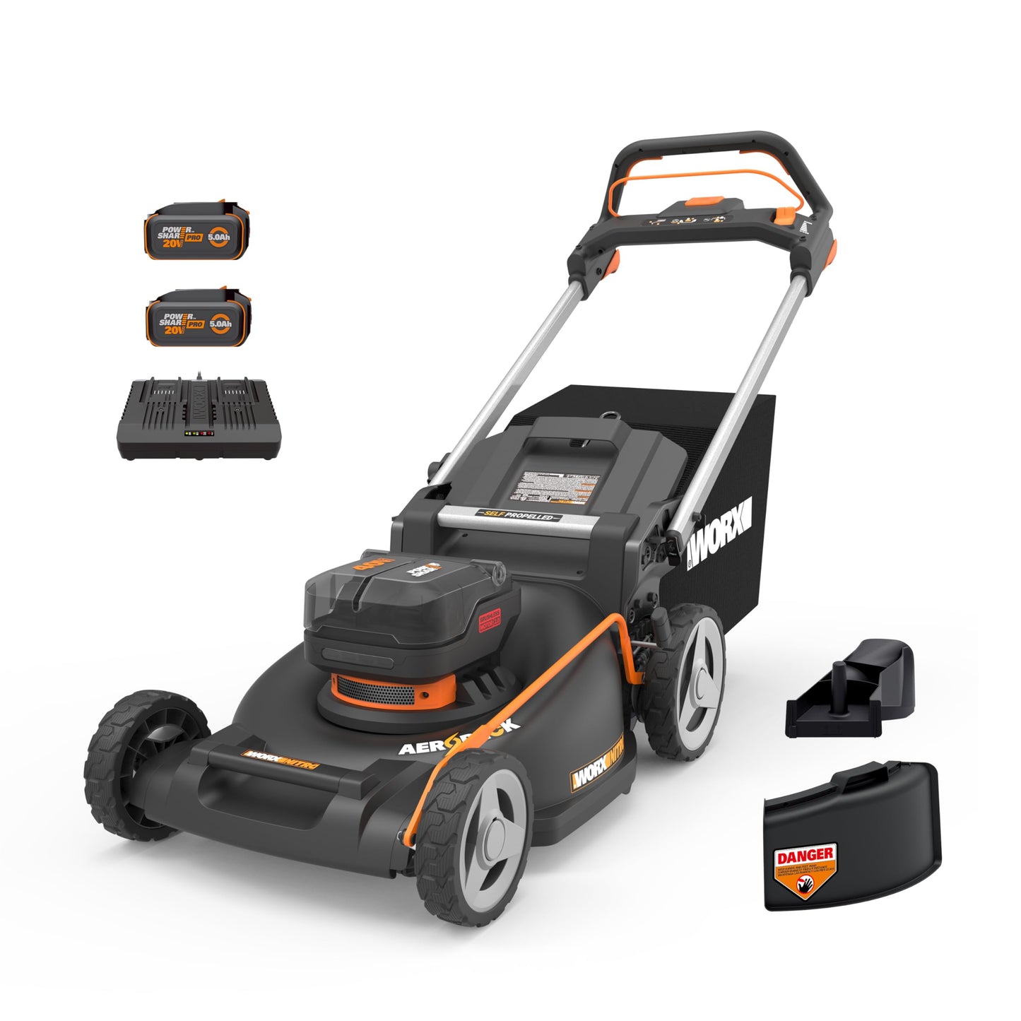WORX Nitro Cordless Lawn Mower, 21" Electric Mower with Variable Speed, Self-propelled Lawn Mower with Aerodeck & Intellicut, 2 × 5.0 Ah Batteries & Charger Included, WG760