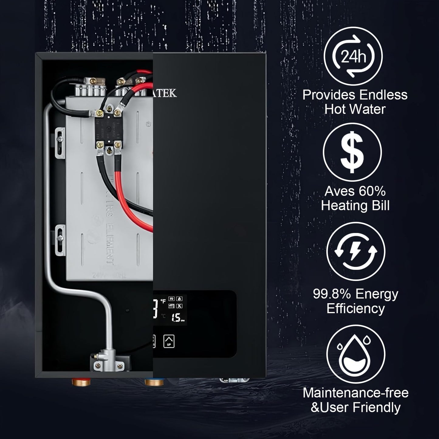 Electric Tankless Water Heater SIVUATEK 14kW, 240V - On-Demand Hot Water for Whole House - ETL Certified, Self Modulating - Compact Design for Easy Installation - for 2 Point of Use Hot Water