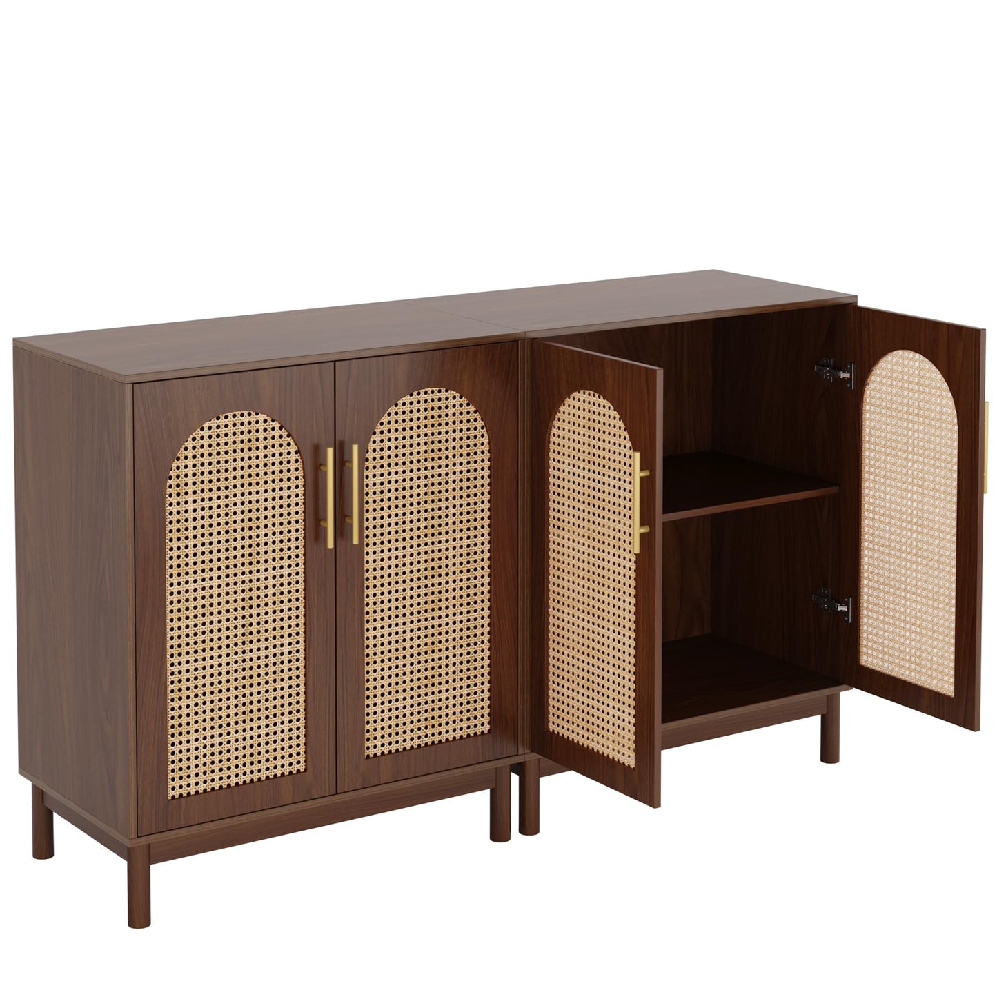 Tribesigns Set of 2 Rattan Sideboard Buffet Cabinet with Storage, 59 Inch Accent Cabinet for Dining Room, Living Room, Kitchen, Rattan and Dark Brown