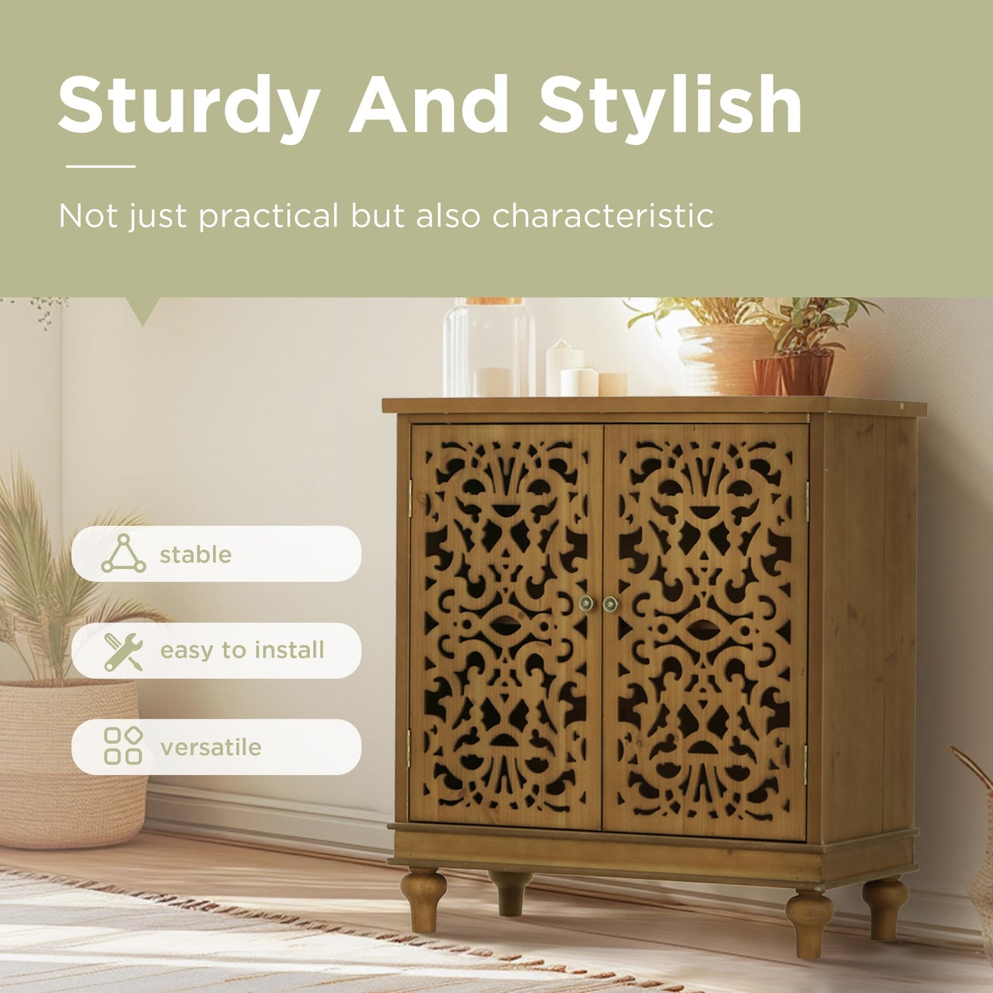 MFSTUDIO Accent Wood Storage Cabinet Buffet & Sideboard Accent Organizer with 2 Doors Decorative Cabinet for Living Room Kitchen Entryway Hallway, 31.5" Lx15 Wx34.2 H, Wood-Like
