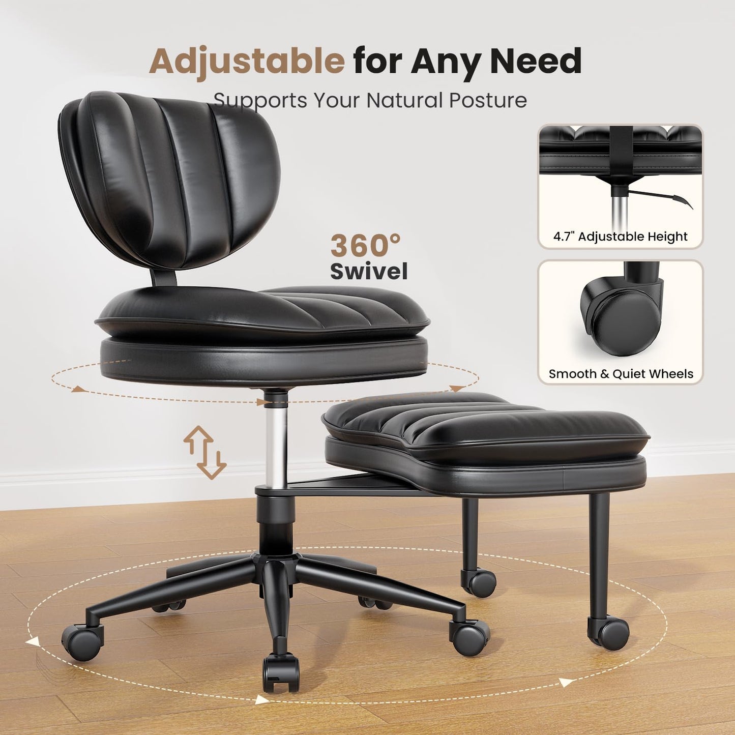 Extra-Wide & Tall Cross-Legged Office Chair – Deeply-Padded Cloud Seat, Ergonomic Back Support, Adjustable Height for ADHD & Meditation