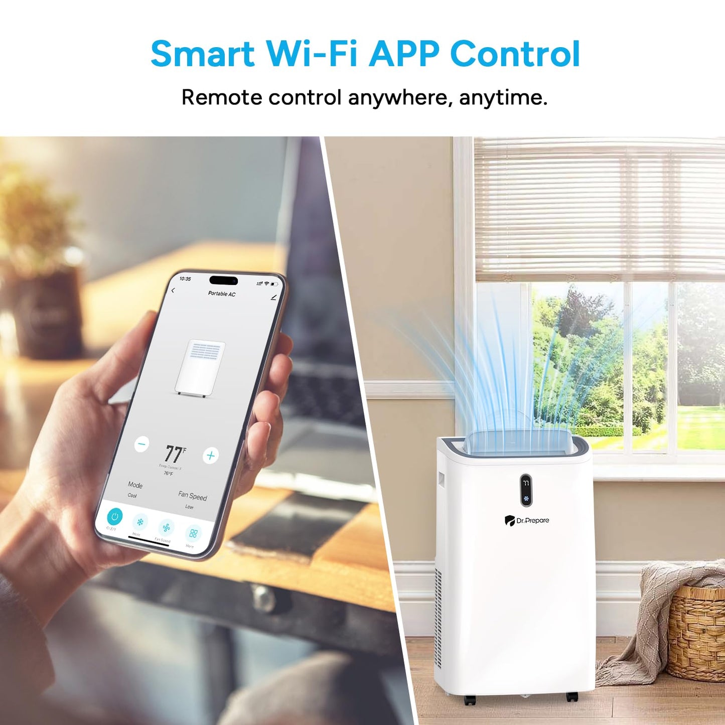 DR.PREPARE 14,000 BTU Portable Air Conditioner with WiFi Enabled, Cooling, Dehumidifier, Fan & Sleep Modes 4-in-1 Portable AC w/Remote Control & 67'' Window Kit, Cools Up To 700 sq. ft, 1-24H Timers