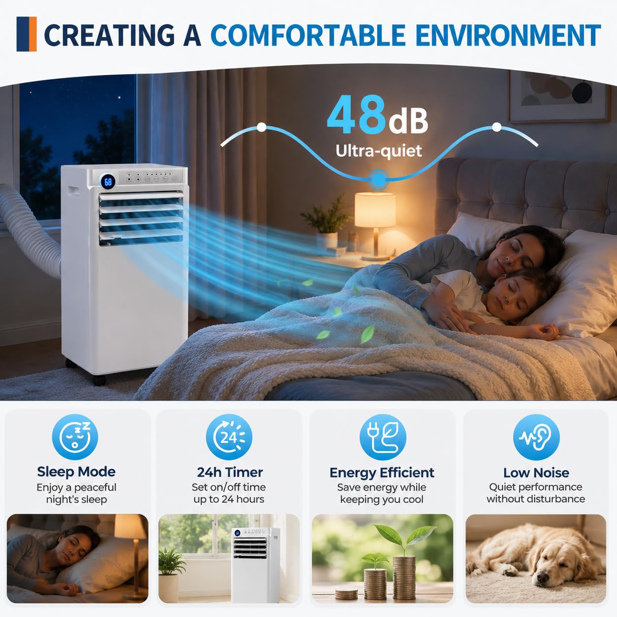 Portable Air Conditioner, 8000 BTU Small Portable AC Unit for Rooms to 350 Sq. Ft. with Cooling, Dehumidifier & Fan Modes, Remote Control, LED Display, 24H Timer, Window Kit, for Bedroom, Office, Dorm