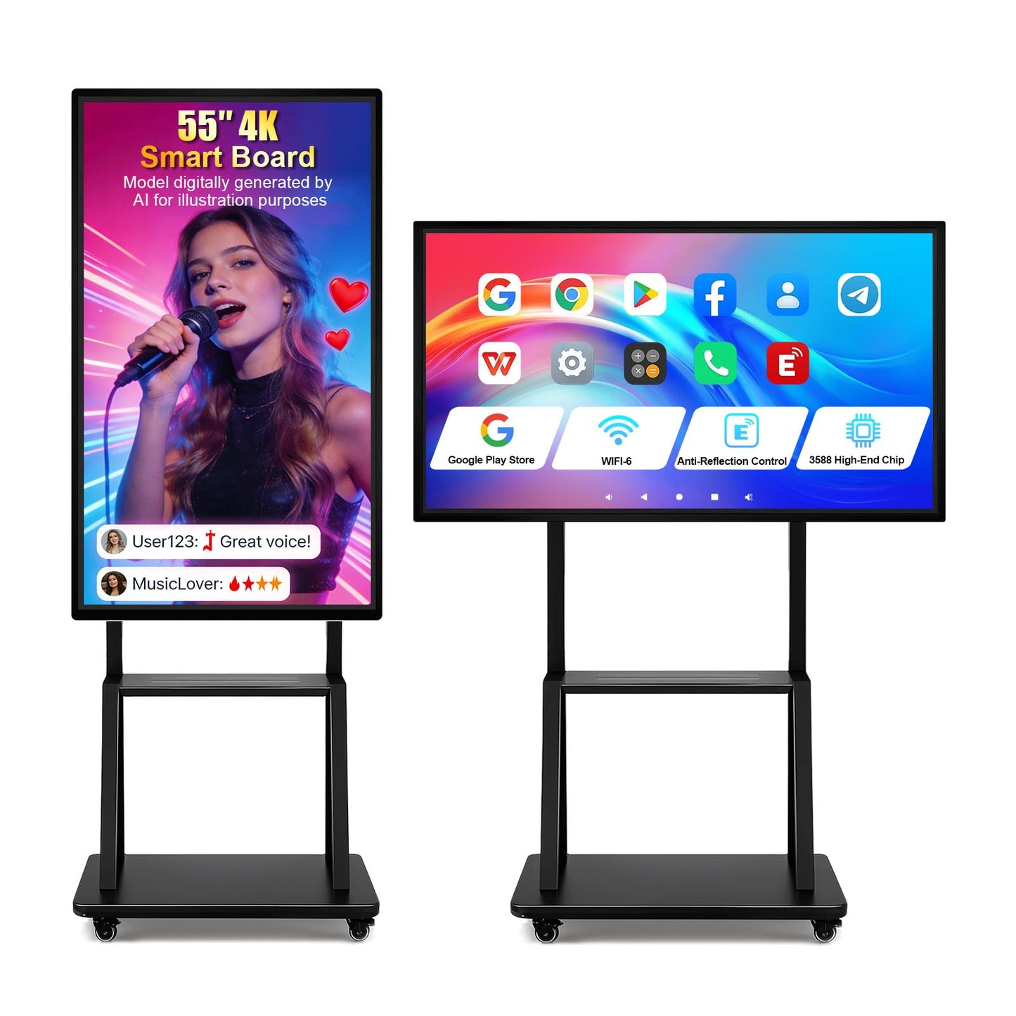 55" Smart Board, Electronic Interactive Smartboard for Classroom, Screen Mirroring, Android iOS 12, Digital Whiteboard for Presention Annotation Live Streaming(Wall Mount Included)
