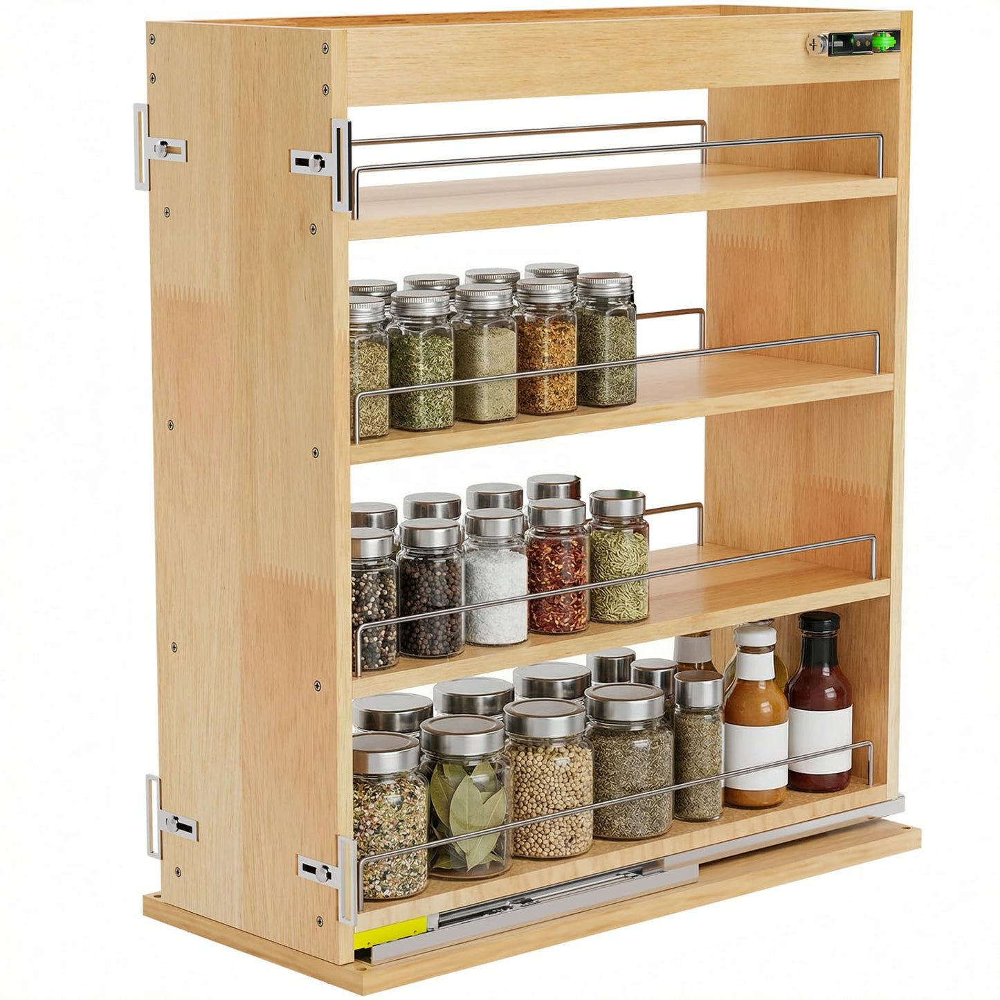 Gsskny Pull Out Spice Rack Organizer for Cabinet, 8" W x 22.3" D x 25.2" H Multi-Use Solid Wood Slide Out Shelf for Kitchen Cabinet, Sliding Spice Rack for Cans & Jars, Pantry Organization