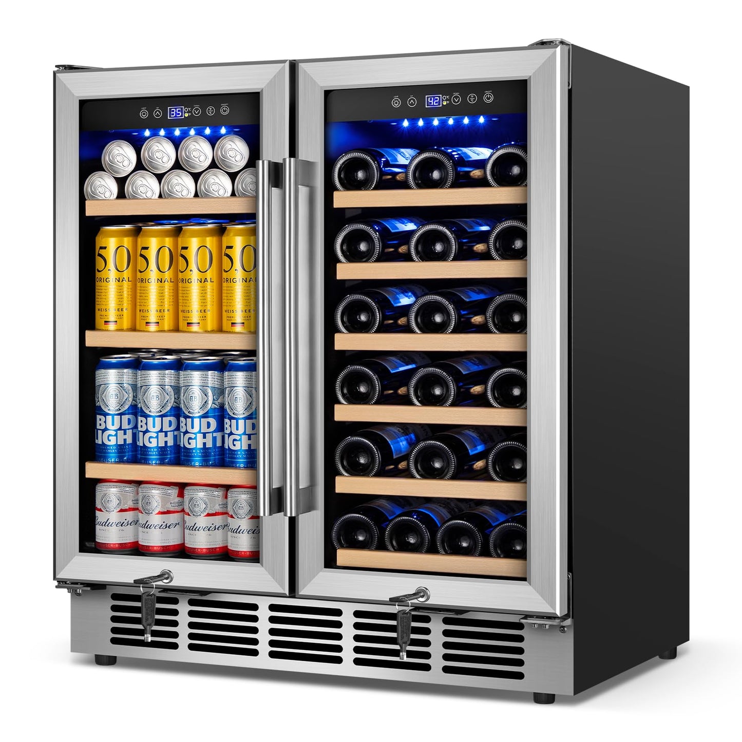 30" Wine and Beverage Refrigerator - Dual Zone Wine and Beverage Cooler, Under Counter/Freestanding Wine and Beer Fridge Holds 29 Bottles & 110 Cans - Ideal for Home, Bar, and Office-Premium Cooling