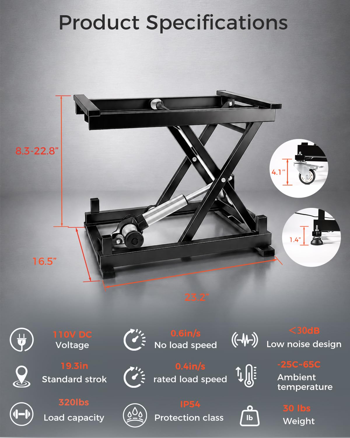 Electric Lift Table 320 lbs Capacity, 8.3-22.8 in Height Adjustable Lifting Platform with Wired/Wireless Remote,Single Scissor Lift Table,for Working Platform,Computer Desk, Material Handling