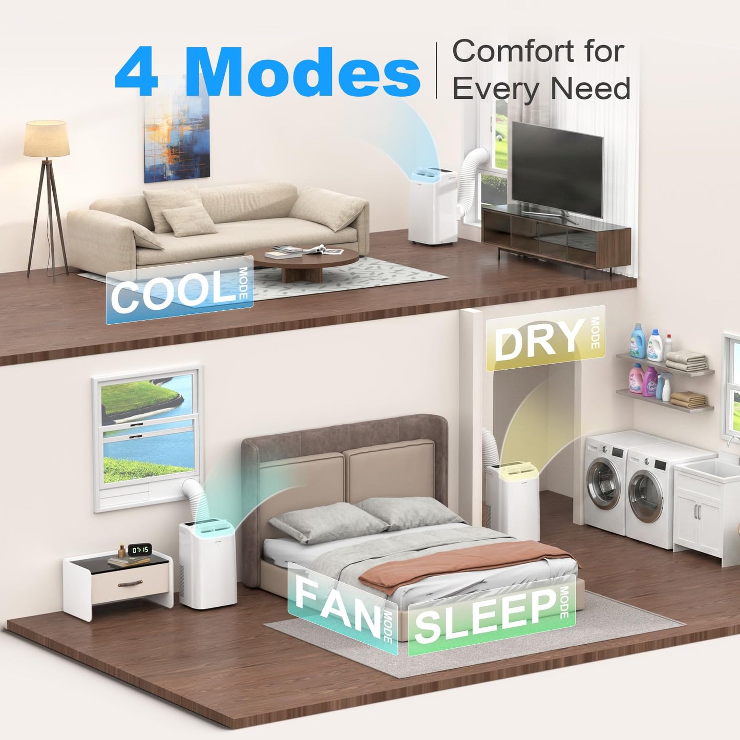 ZAFRO Portable Air Conditioner, 12050 BTU (8050 BTU SACC), Cools Rooms up to 500 Sq.Ft, Smart Portable AC Unit with Ultra-Quiet (44dB), Drainage-Free Cooling, Energy-Efficient, Easy Installation