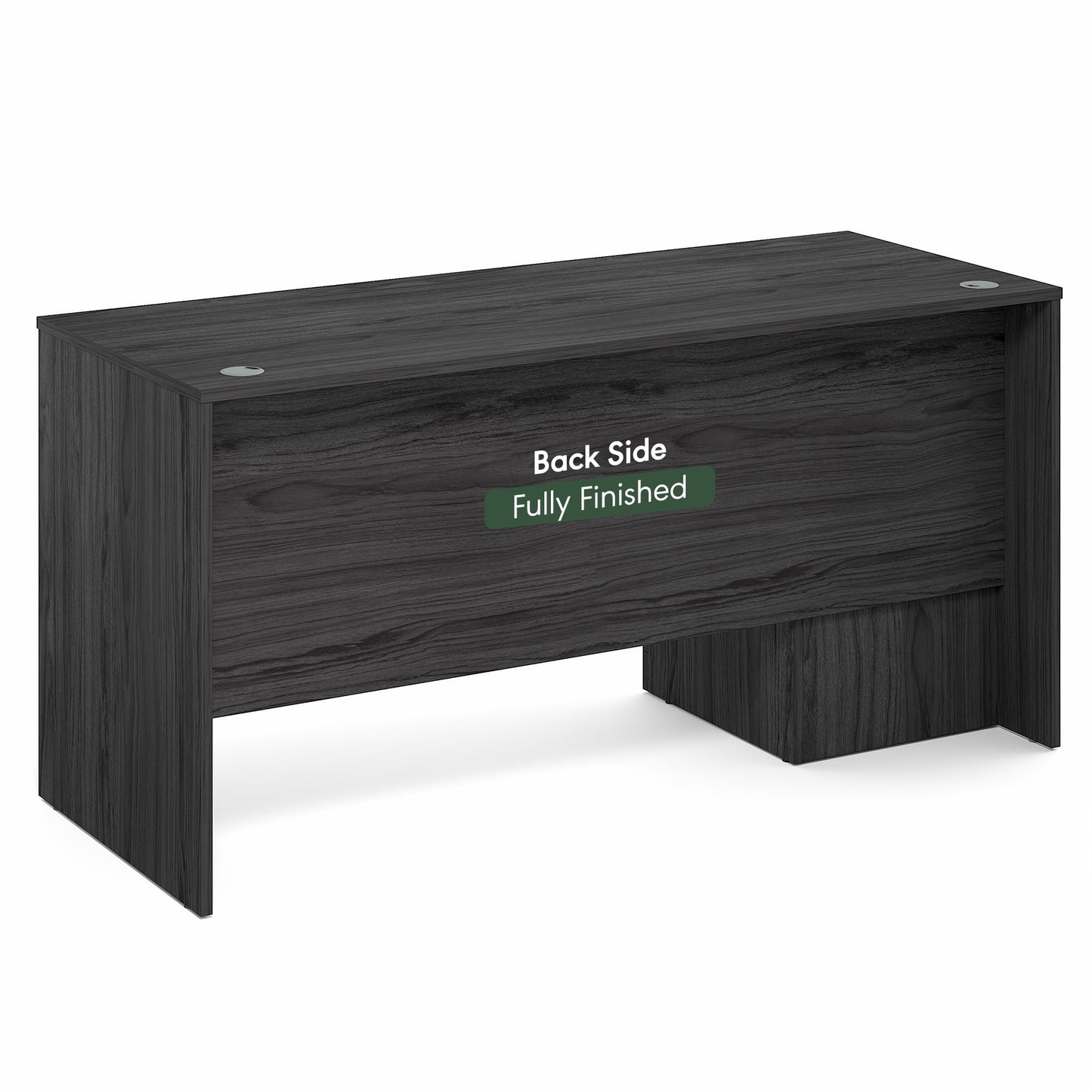 Furinno Roger 60 Inch Executive Desk with File Cabinet, Home Office Desk with 3-Drawer Fixed Pedestal Filing Cabinet, Desk Cord Grommet, for Home Office, Antique Grey