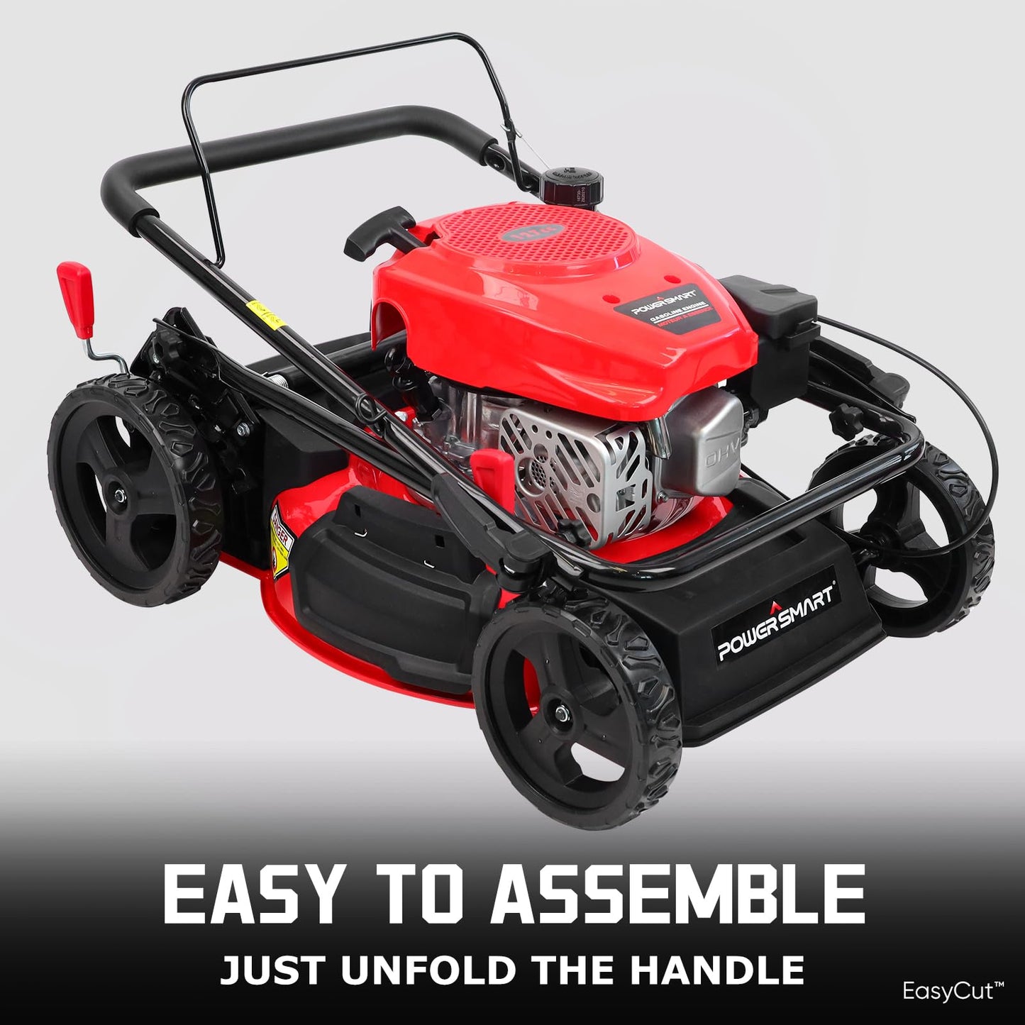 PowerSmart EasyCut 18-Inch 144cc Push Gas Lawn Mower, 3-in-1 Mulch/Bag/Side Discharge, Steel Deck, 6 Height Adjustment