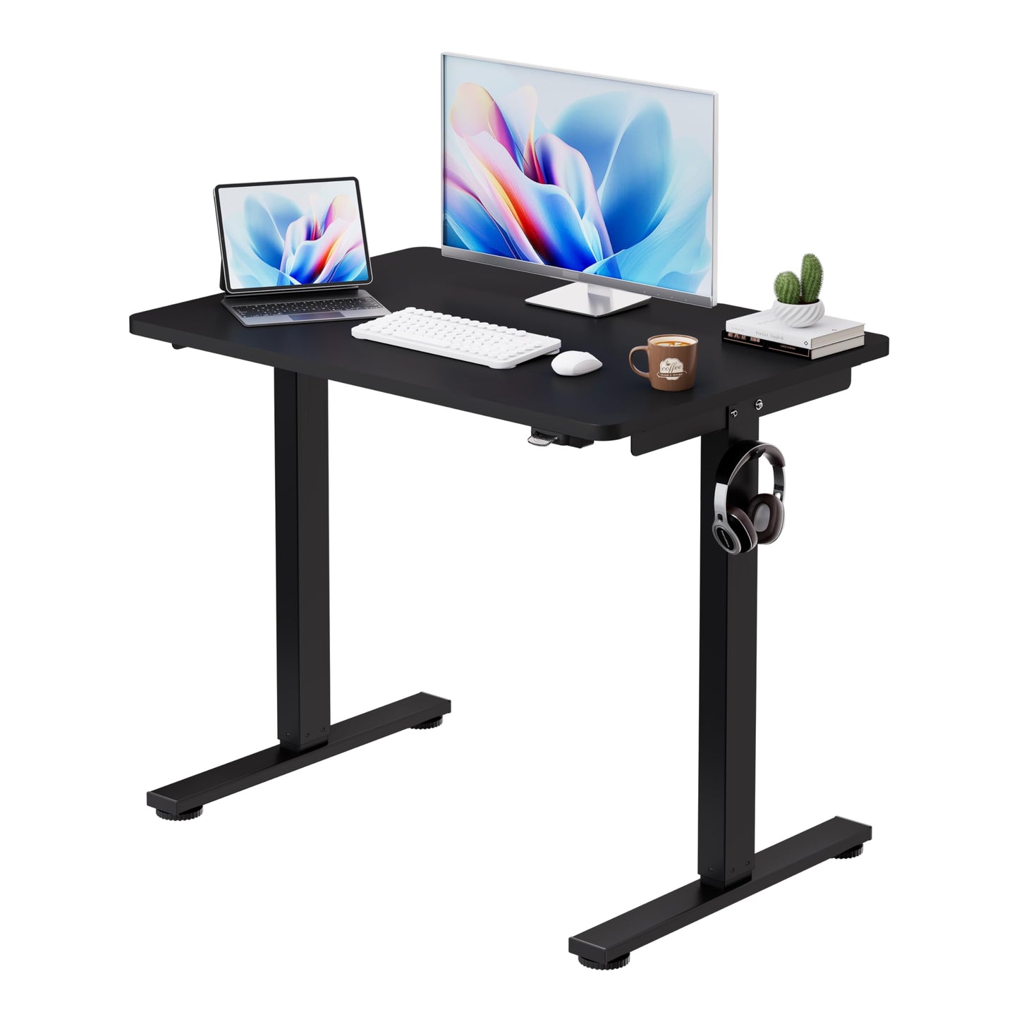 Okin Small Electric Standing Desk, 36 x 24 Inches Whole Piece Height Adjustable Desk, Black Sit to Stand Desks Computer Workstation for Home Office