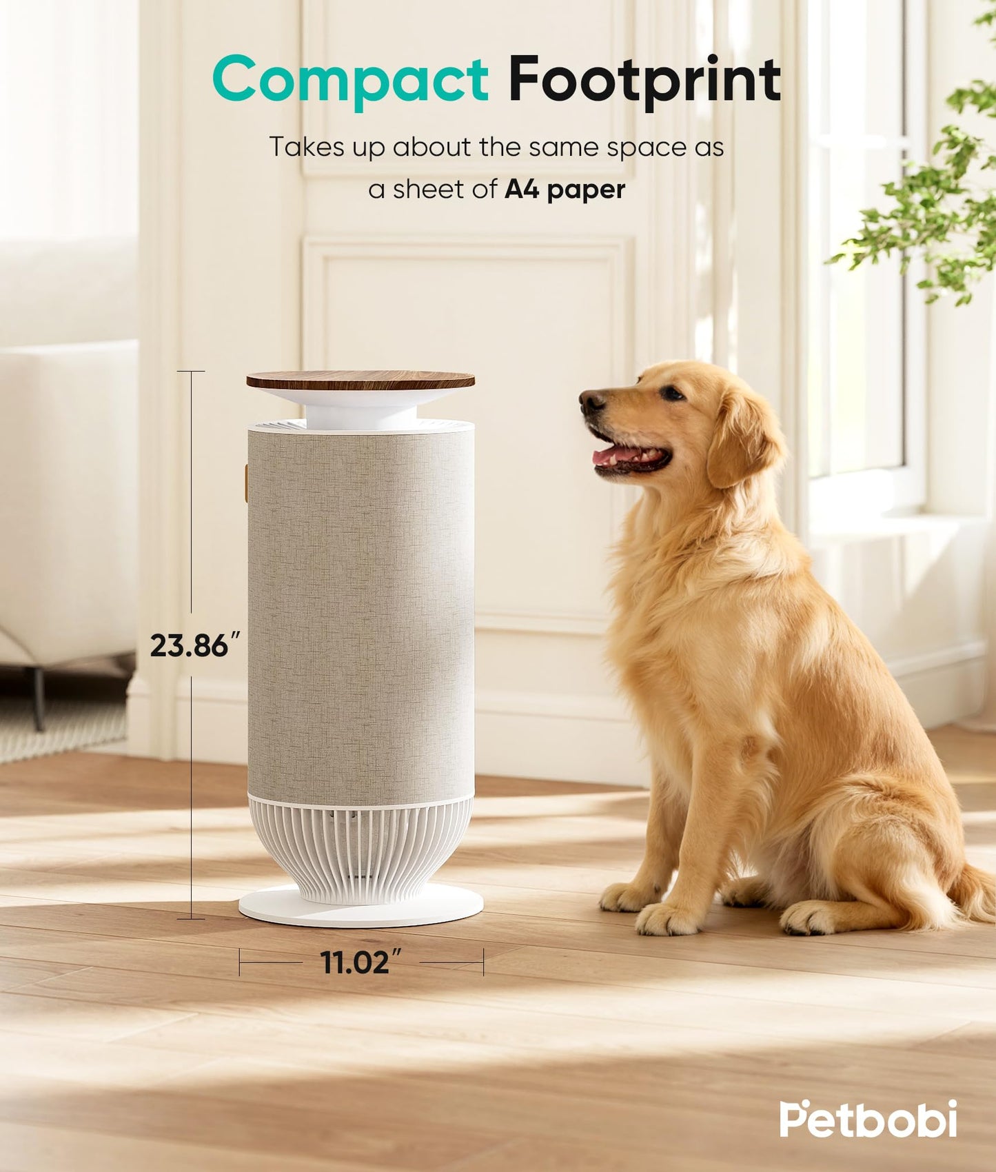 Petbobi Air Purifiers for Home Pets - Air Purifier for Large Room up to 3600 ft², H13 + H11 HEPA for Pet Odors & Hair Dander, 360° Airflow Air Cleaner with PM2.5 Monitor, App Control, Auto Mode