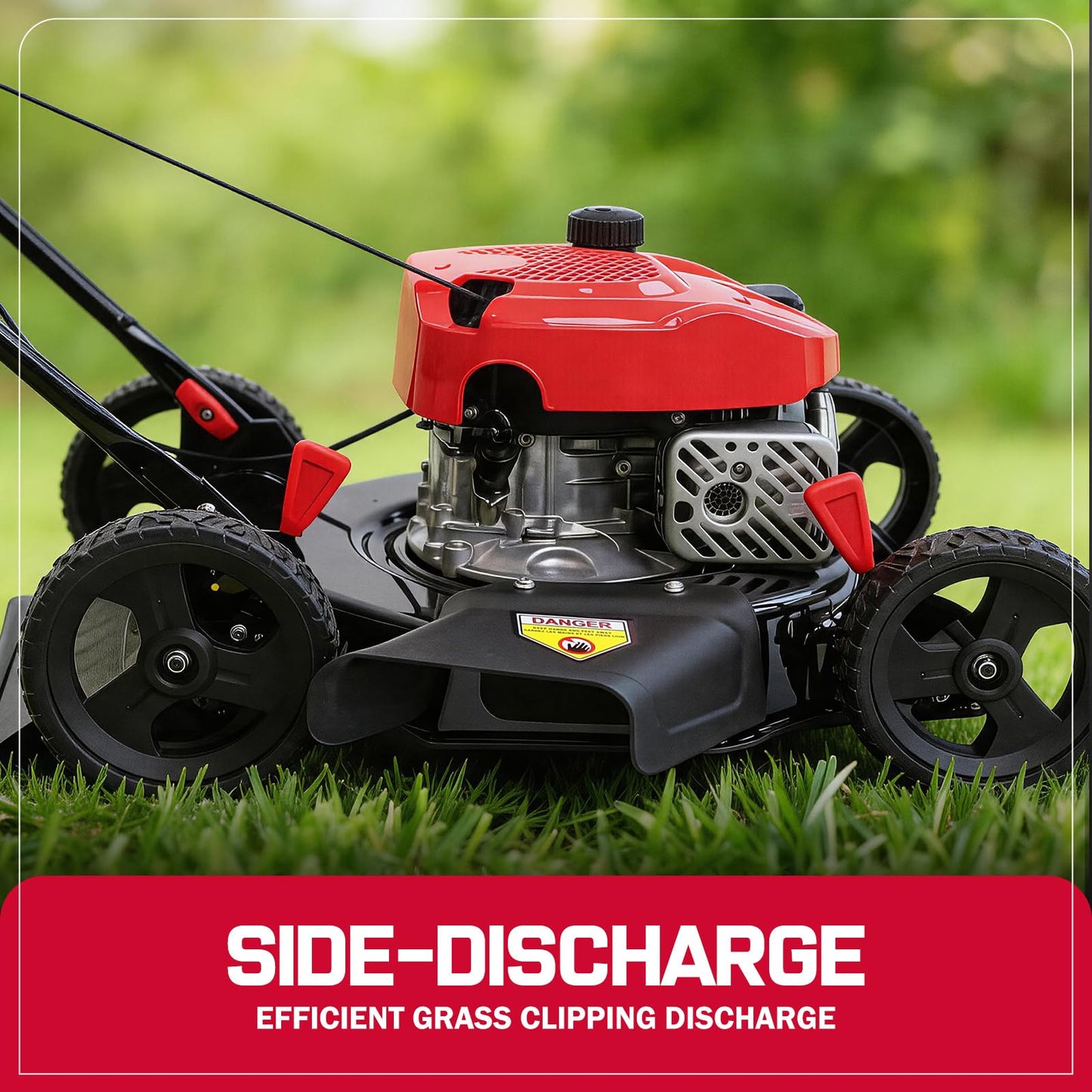 PowerSmart 18-inch 144cc Gas Lawn Mower, Push Mower with Side-Discharge, 5-Point Height of Cut