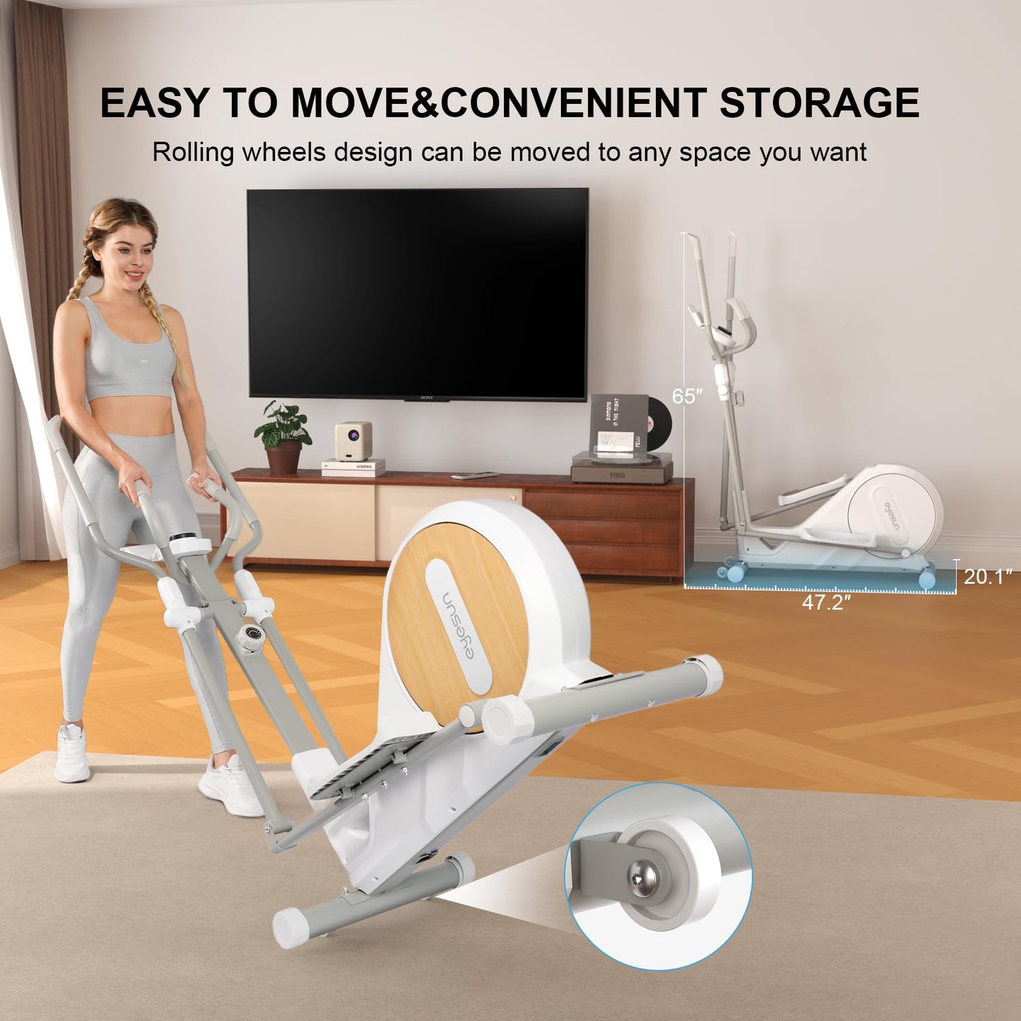 Elliptical Exercise Machine for Home,3-in-1Compact Training Machines with 16 Resistance Levels,14LB Flywheel,Low Impact Magnetic Cross Trainer,Quiet Portable Elliptical for Seniors&Small Spaces