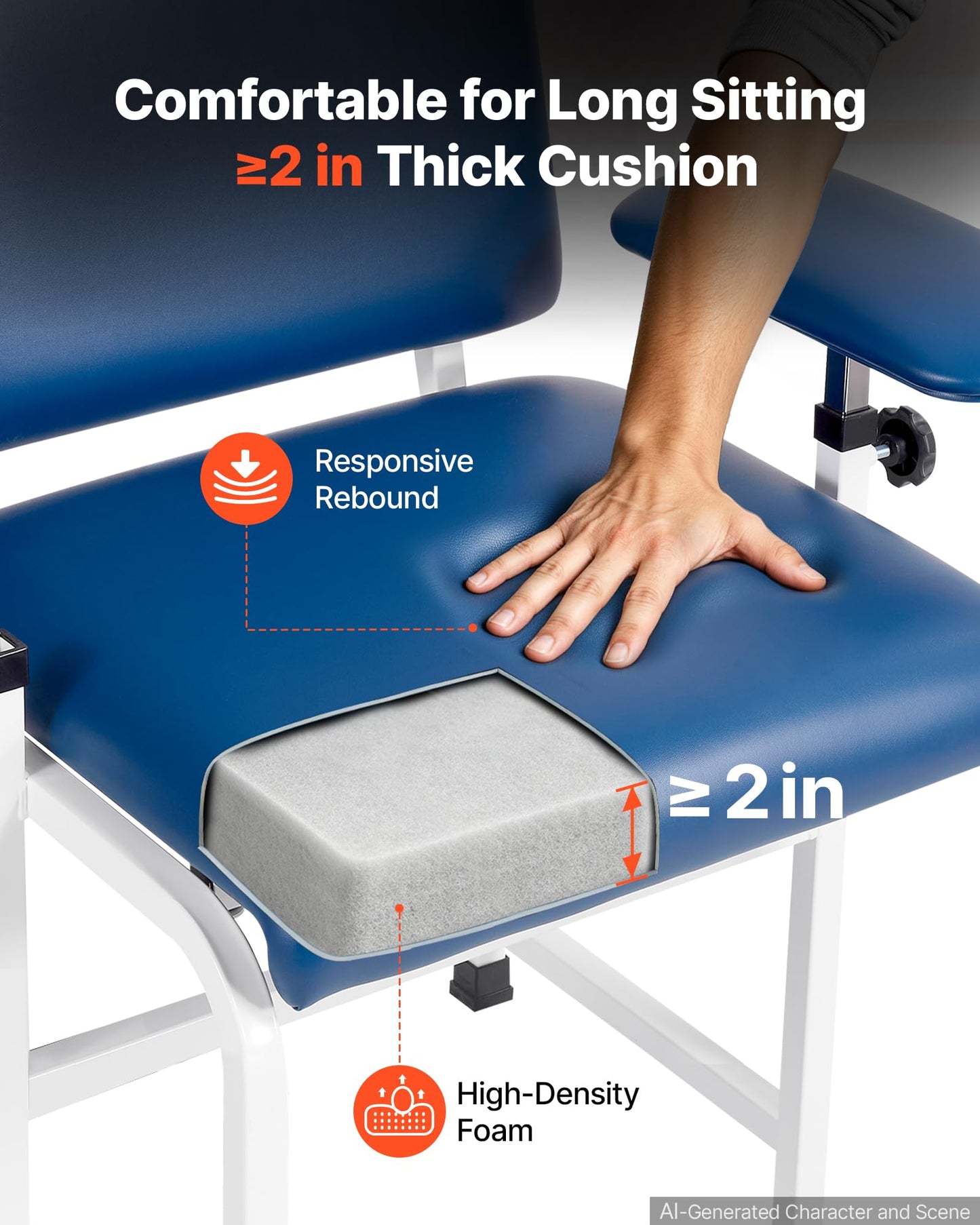 VEVOR Phlebotomy Chair 500LBS Capacity Blood Draw Medical Chair, Comfortable Blood Drawing Chairs with Adjustable Armrests, Soft Padded Seat, Easy-to-Clean PVC Leather for Hospitals Clinics