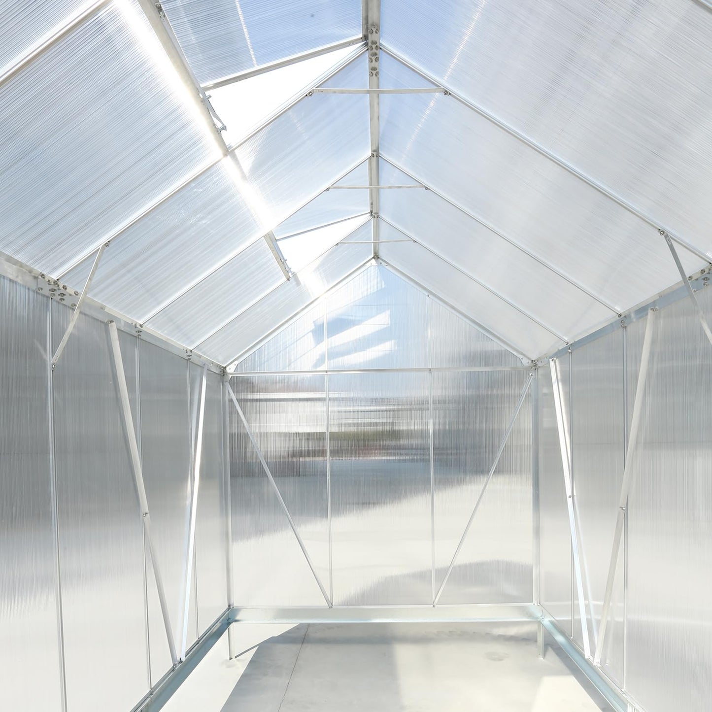 Ball & Cast 10x7 FT Greenhouse,Polycarbonate Heavy Duty Outdoor Aluminum Walk-in Green House Kit with Rain Gutter and Vent,Plant Base w/ Sliding Door,for Backyard Garden,Silver
