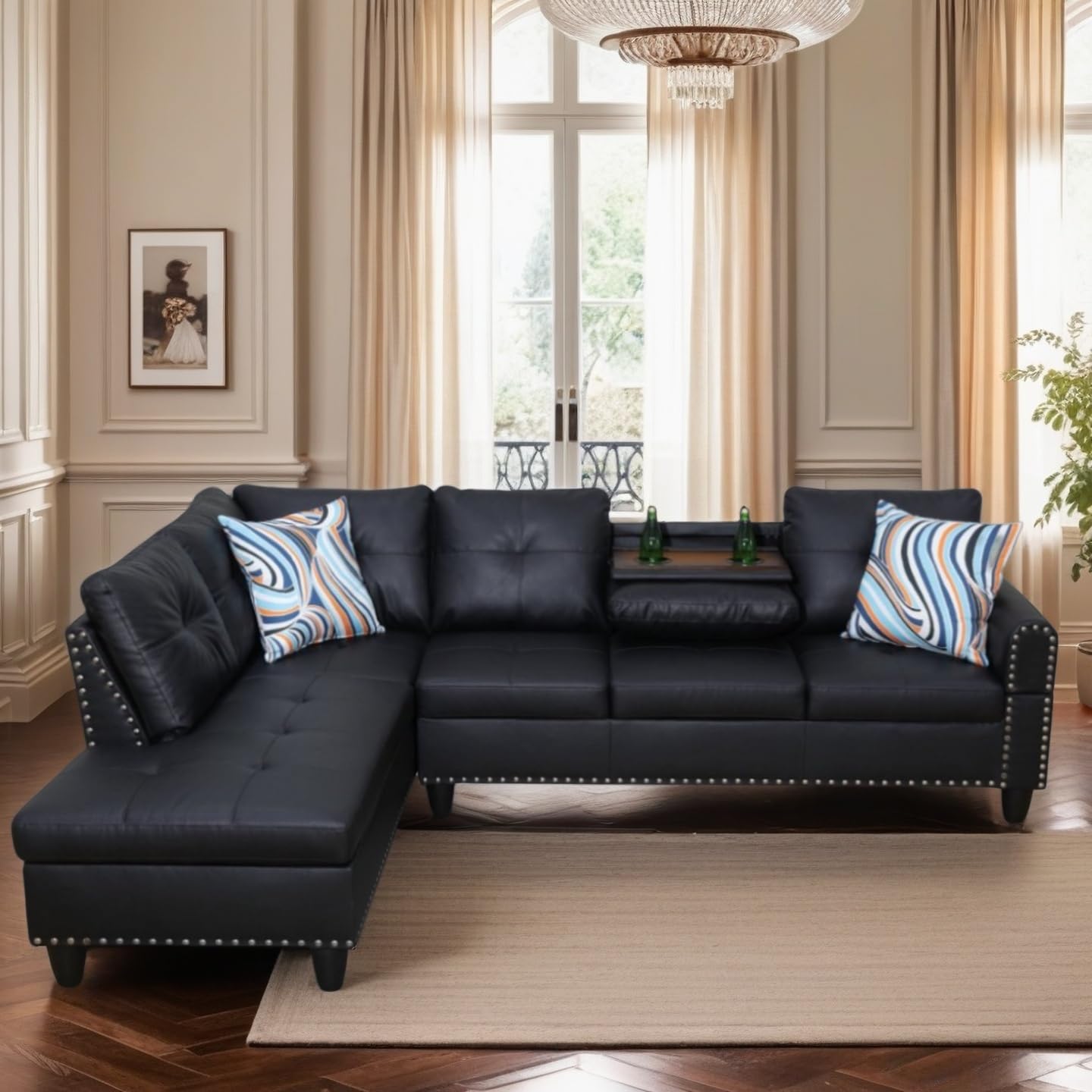 Trygoal L-Shaped Sectional Sofa, Modern Sectional Couches Home Sofas for Living Room with Movable Chaise, Modular Living Room Sets Furniture for Apartment Bedroom & Office, Black