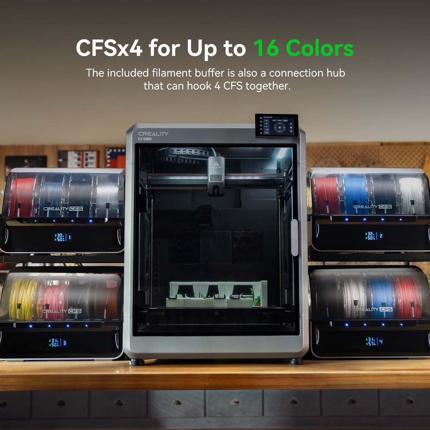 Creality CFS Multi Color Auto Filament System Anti-Moisture Filament Storage Auto-Switch & Run-Out Alerts 4-Channel Parallel Printing 16 Colors 3D Printing for K2 Plus, Hi 3D Printer