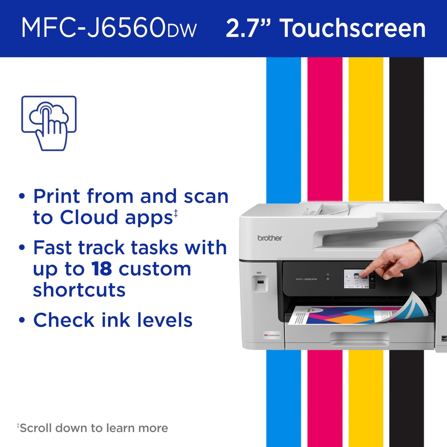 Brother INKvestment 6560 Wireless Color Inkjet All-in-One Printer with 11”x17” Capabilities and 2.7” Color Touchscreen | Includes Refresh Subscription Trial(1) (MFC-J6560DW)