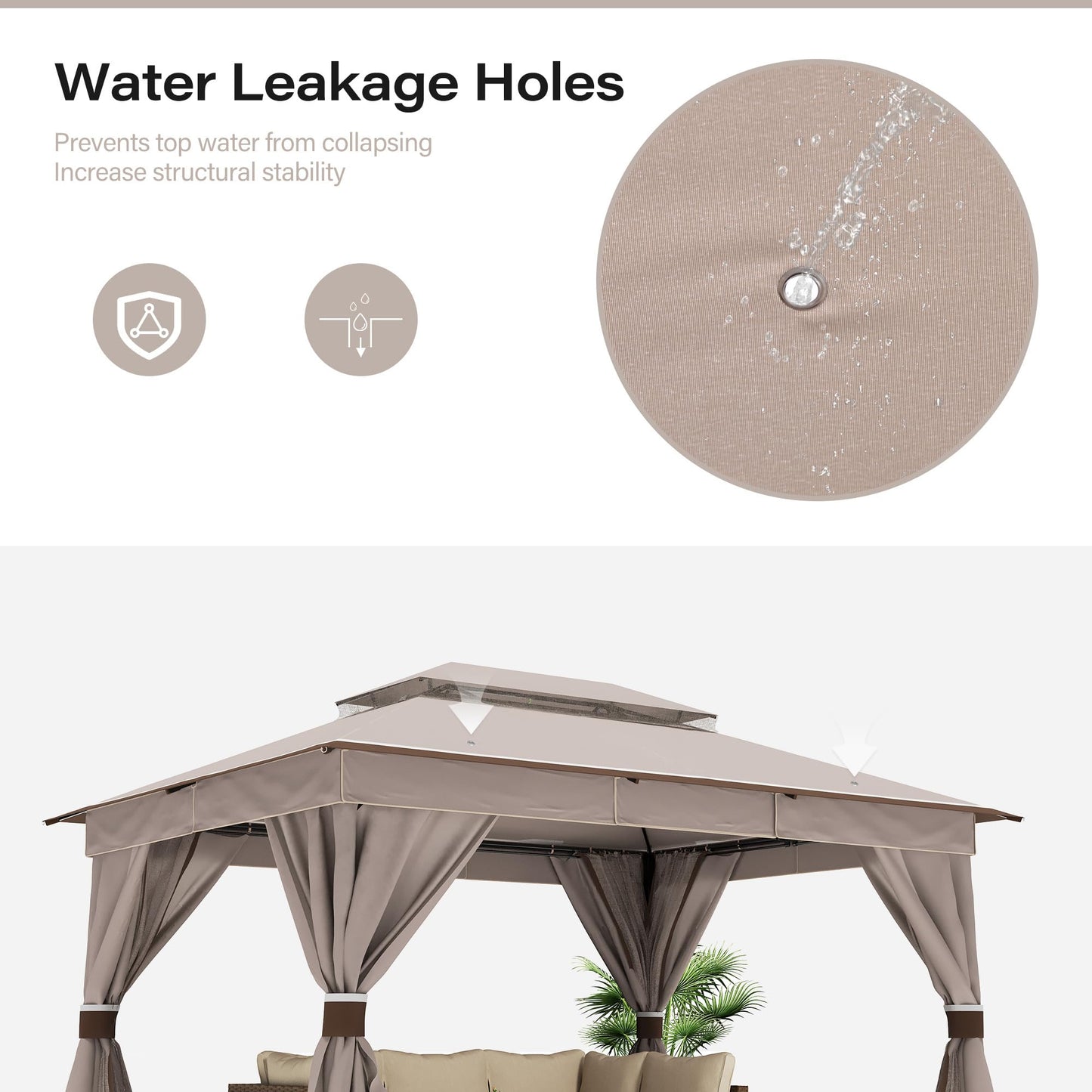 LAUSAINT HOME Patio Gazebo 10'x13', Outdoor Heavy Duty Party Tent Shelter with Double Roofs, Mosquito Nettings and Privacy Screens for Backyard, Garden, Lawn, Classic Khaki