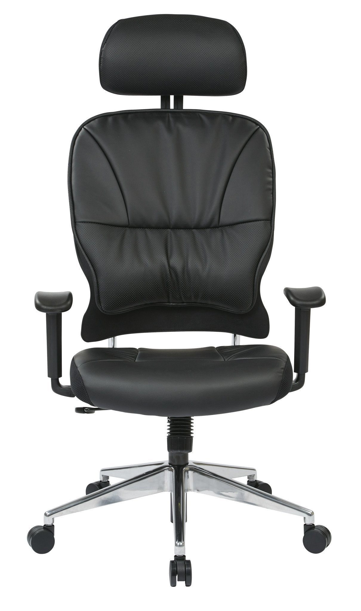 Space Seating Eco Leather Seat and Back, Adjustable Arms and Polished Aluminum Finish Base Executives Chair with Adjustable Headrest, Black