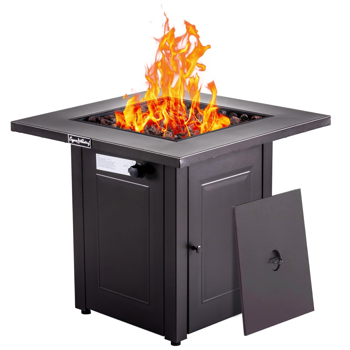 Hexago 28 Inch Propane Fire Pit Table, 50,000 BTU Square Outdoor Gas Fire Table with Lid & Lava Rocks, Auto Ignition, ETL Certified, for Patio, Backyard, Garden & Deck
