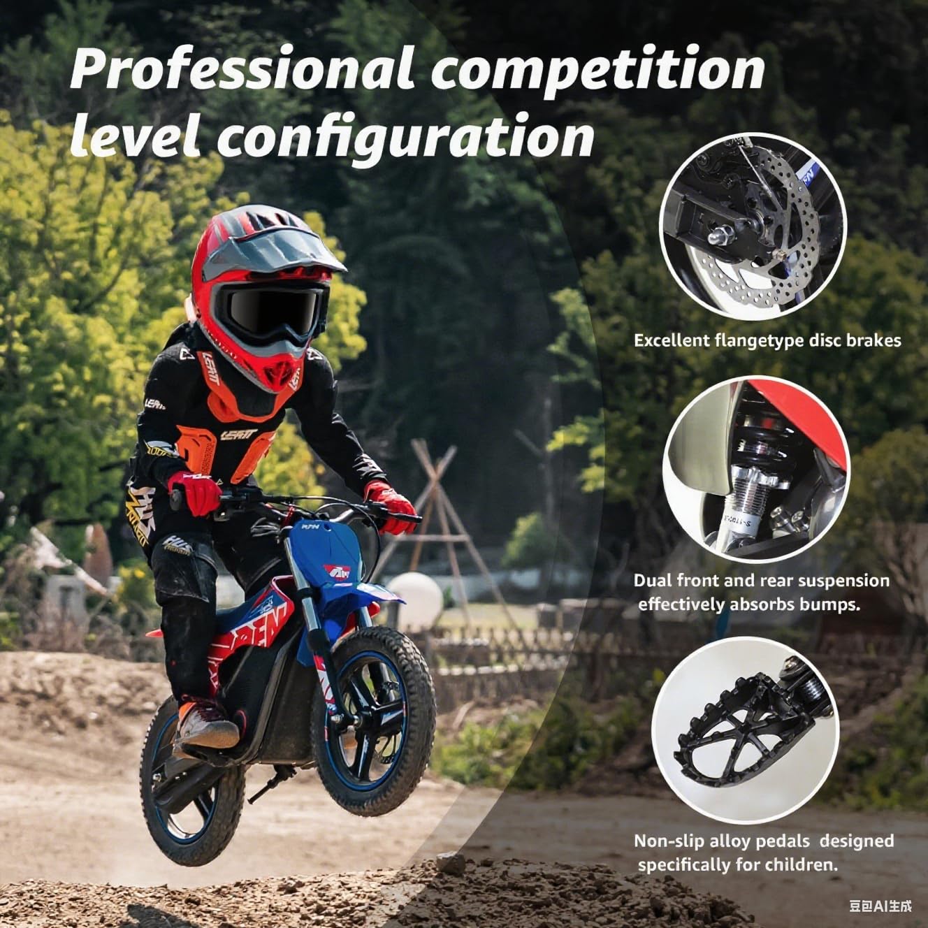 RFN E350 36V Kids Electric Dirt Bike, Electric Motorcycle with 500W Motor | 18.6 mph Max Speed, 11.2-Mile Range & 3 Speeds for Ages 4-8(Black)